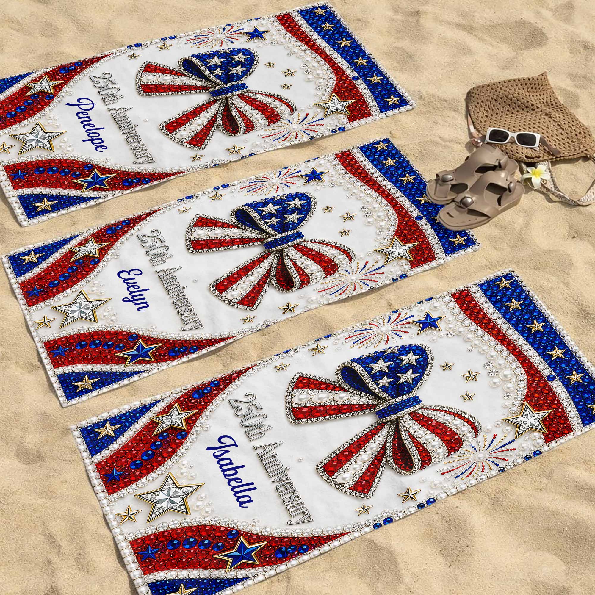 Personalized 4th of July Beach Towel Custom Name USA Flag