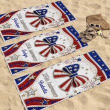 Load image into Gallery viewer, Personalized 4th of July Beach Towel Custom Name USA Flag
