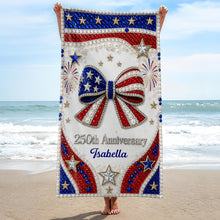 Load image into Gallery viewer, Personalized 4th of July Beach Towel Custom Name USA Flag
