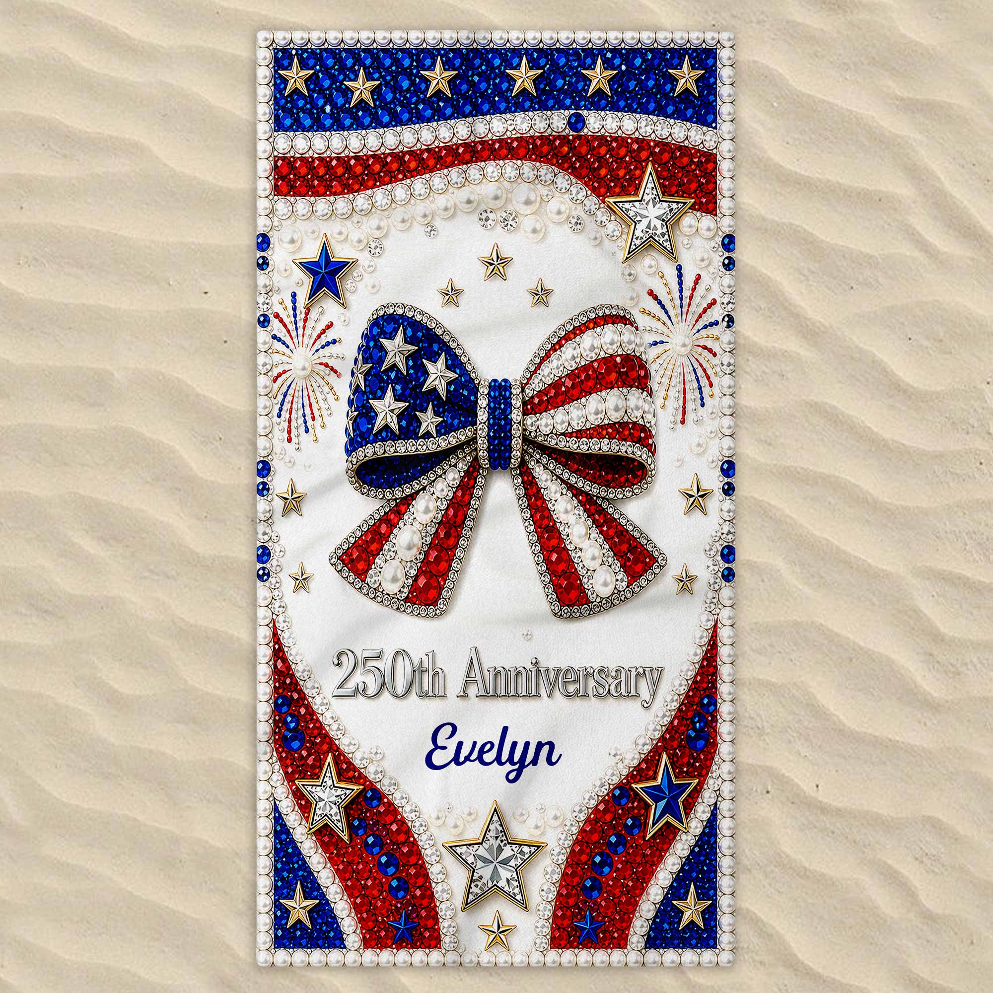 Personalized 4th of July Beach Towel Custom Name USA Flag