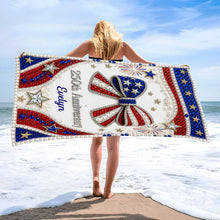 Load image into Gallery viewer, Personalized 4th of July Beach Towel Custom Name USA Flag
