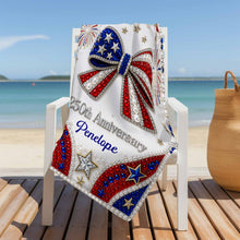 Load image into Gallery viewer, Personalized 4th of July Beach Towel Custom Name USA Flag
