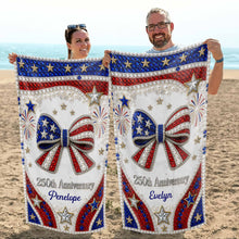 Load image into Gallery viewer, Personalized 4th of July Beach Towel Custom Name USA Flag
