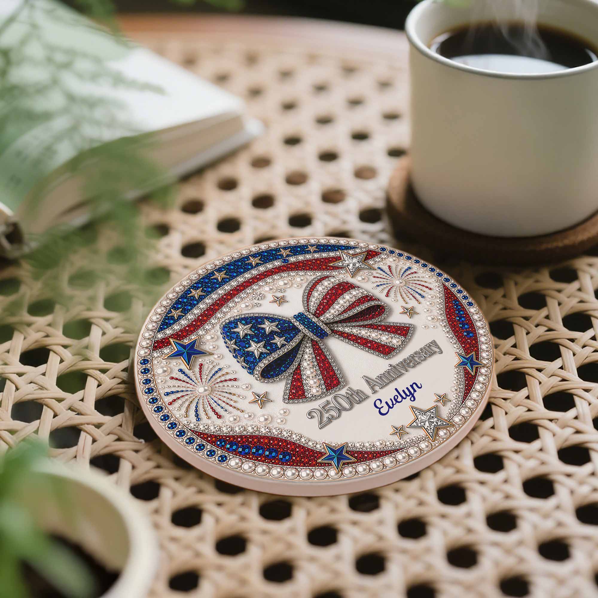 Personalized 250th Anniversary Ceramic Coaster Custom Name Gift for Family