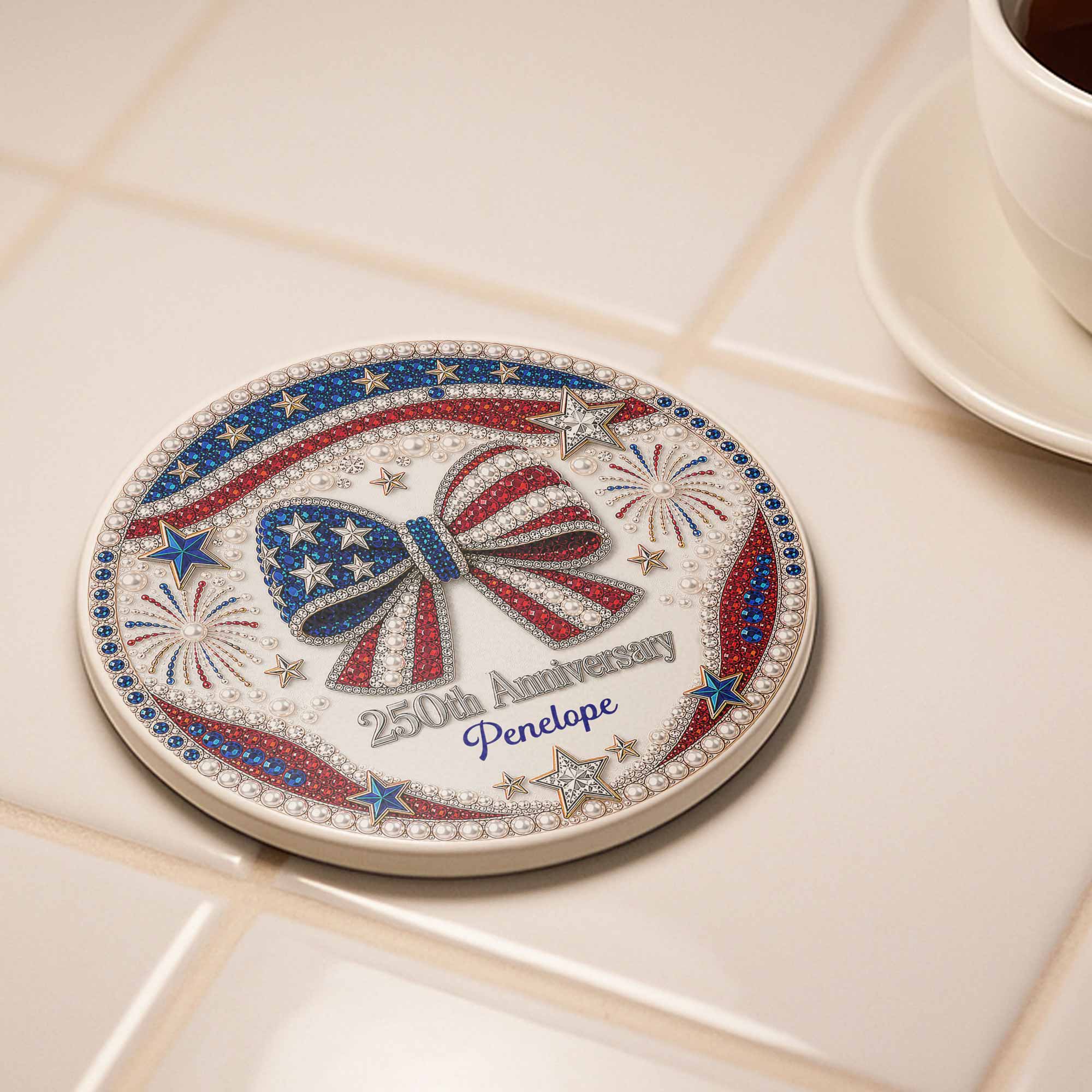 Personalized 250th Anniversary Ceramic Coaster Custom Name Gift for Family