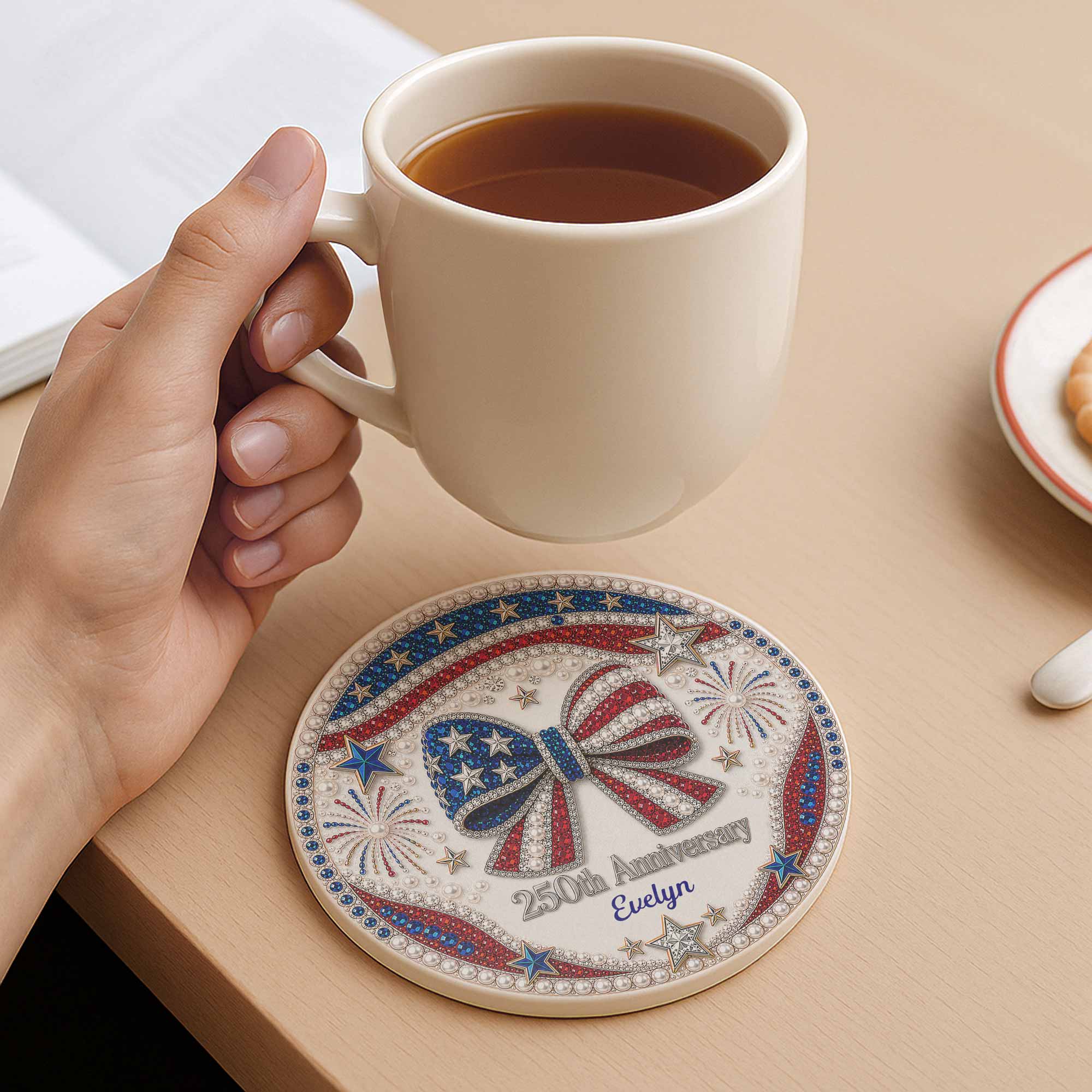 Personalized 250th Anniversary Ceramic Coaster Custom Name Gift for Family