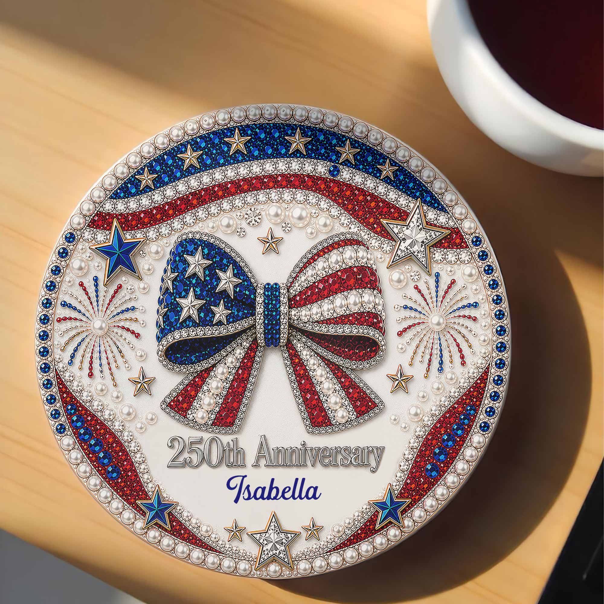 Personalized 250th Anniversary Ceramic Coaster Custom Name Gift for Family