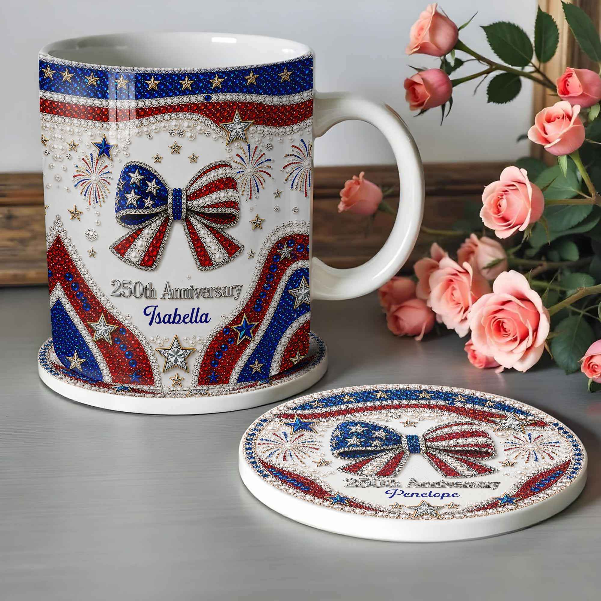 Personalized 250th Anniversary Ceramic Coaster Custom Name Gift for Family