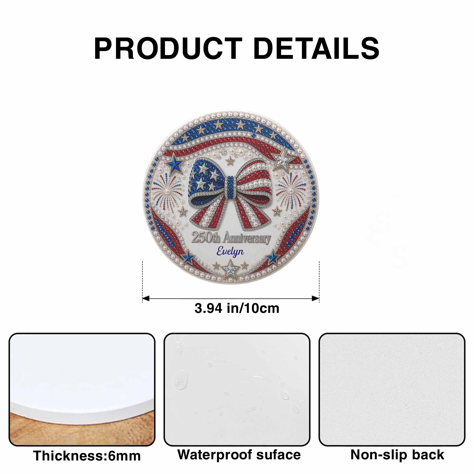 Personalized 250th Anniversary Ceramic Coaster Custom Name Gift for Family