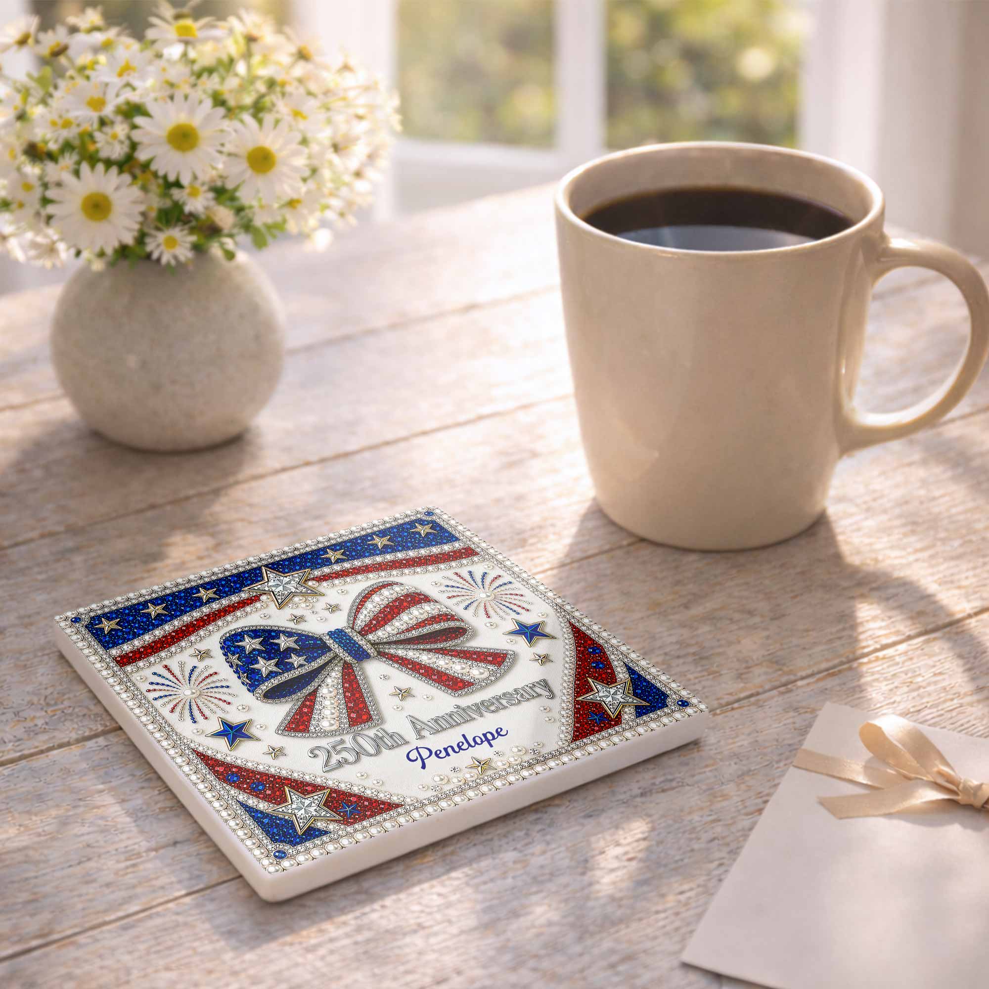 Personalized American Flag Ceramic Coaster Unique Gift