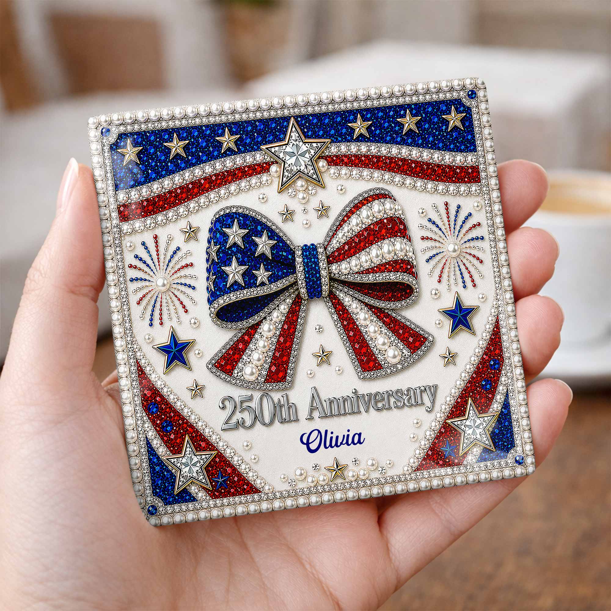 Personalized American Flag Ceramic Coaster Unique Gift