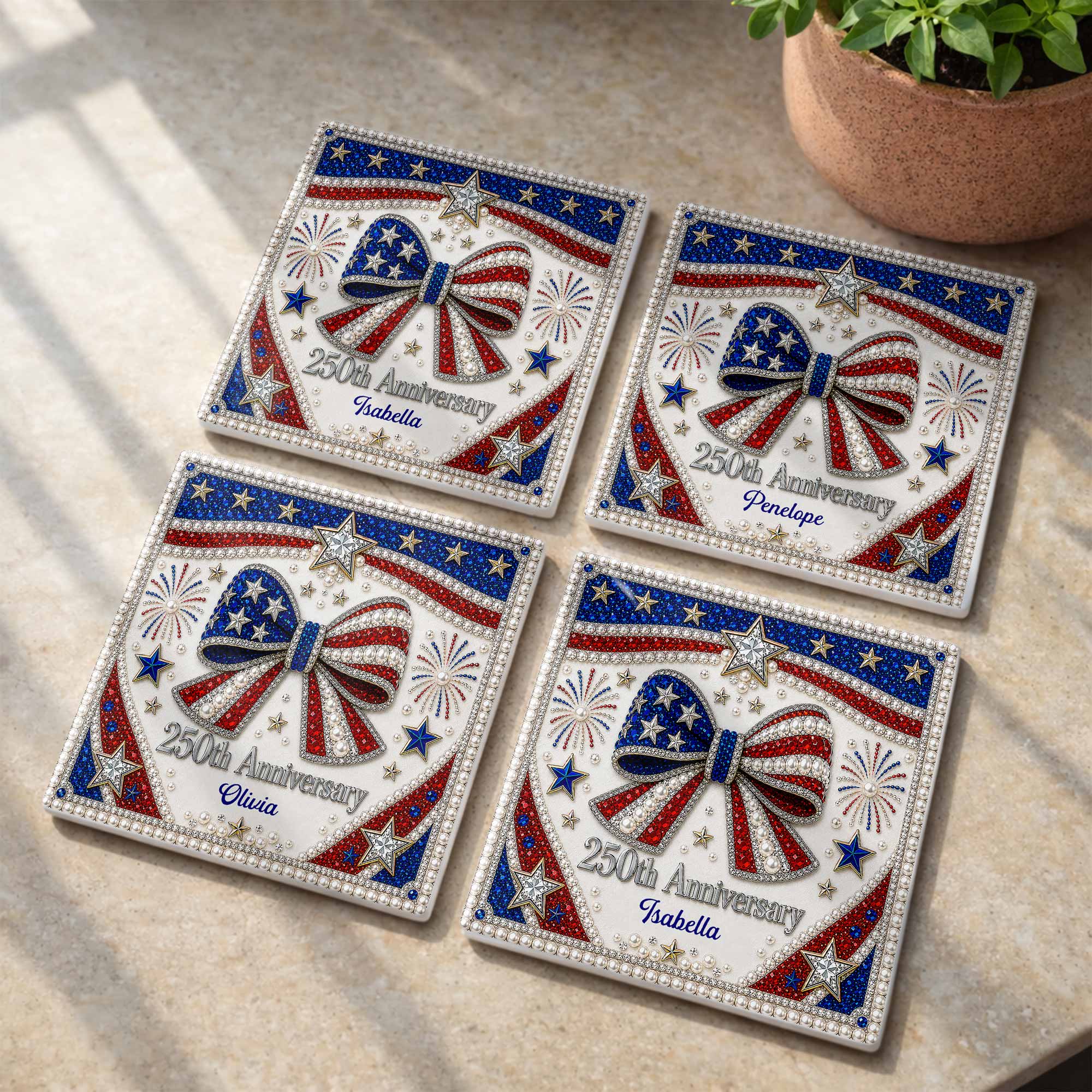 Personalized American Flag Ceramic Coaster Unique Gift
