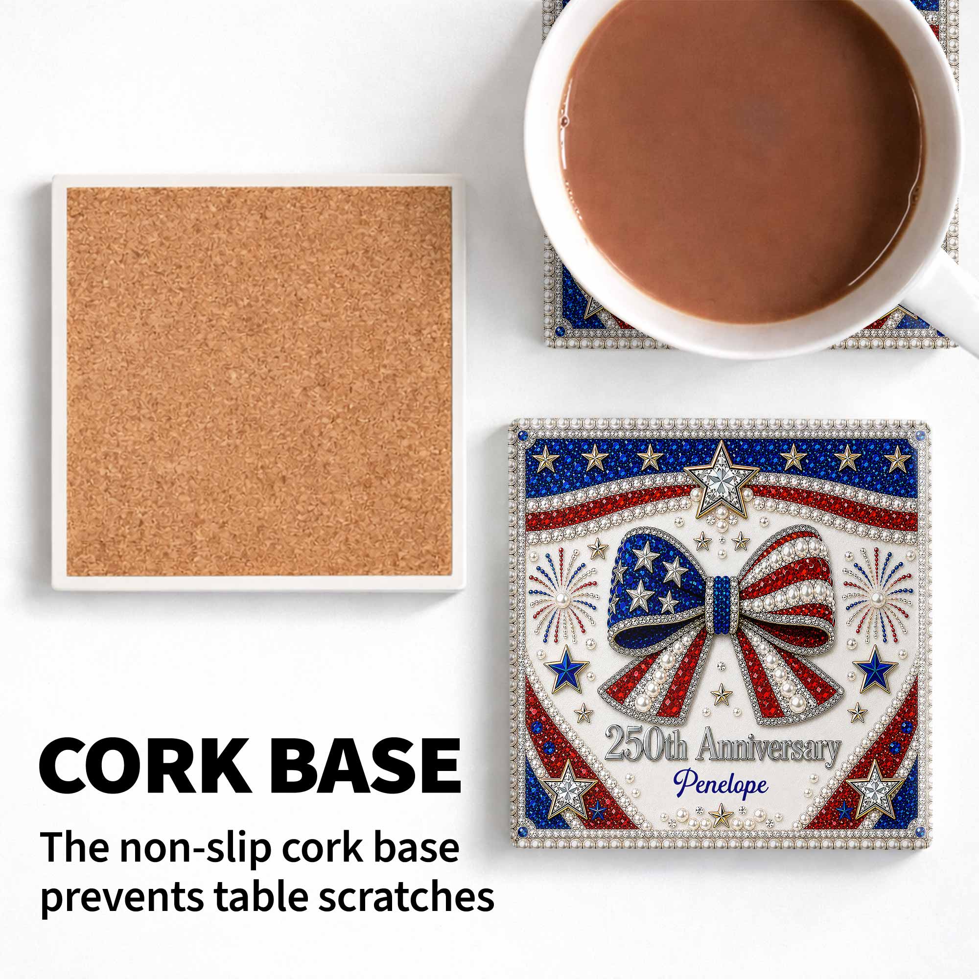 Personalized American Flag Ceramic Coaster Unique Gift