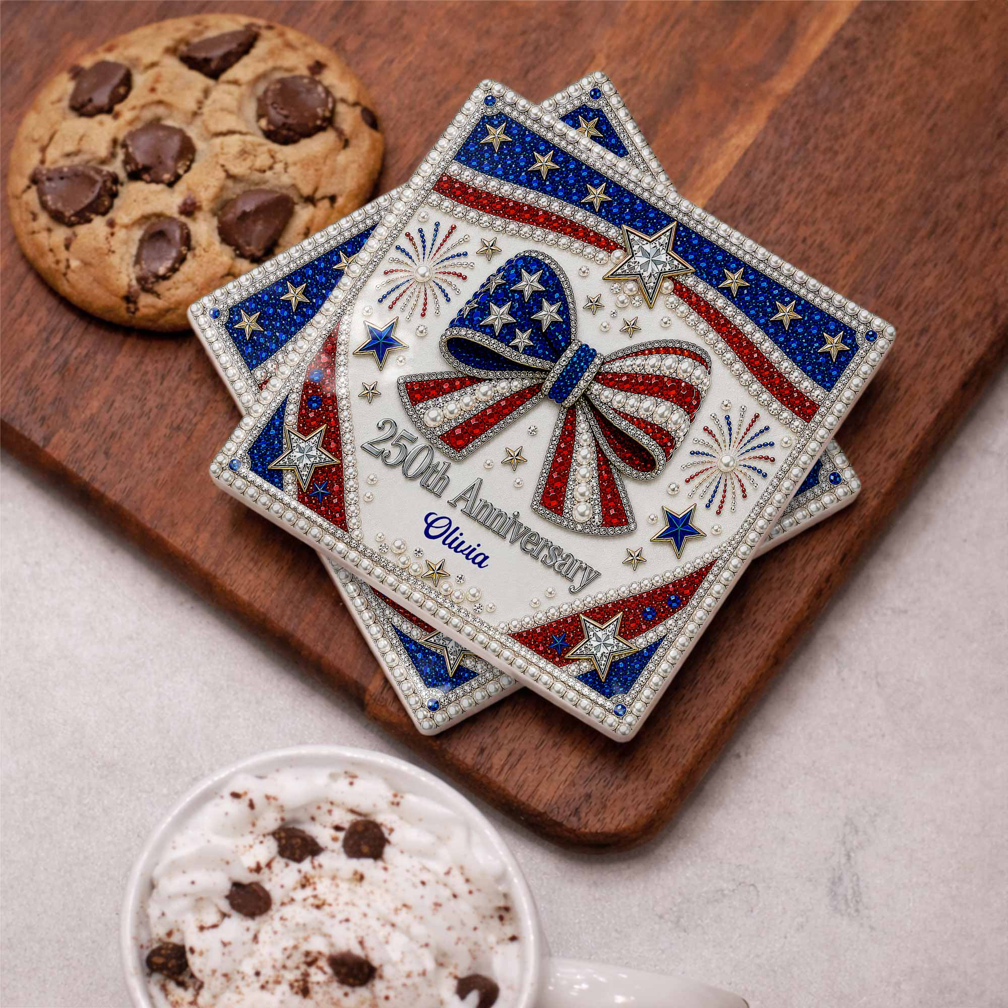 Personalized American Flag Ceramic Coaster Unique Gift