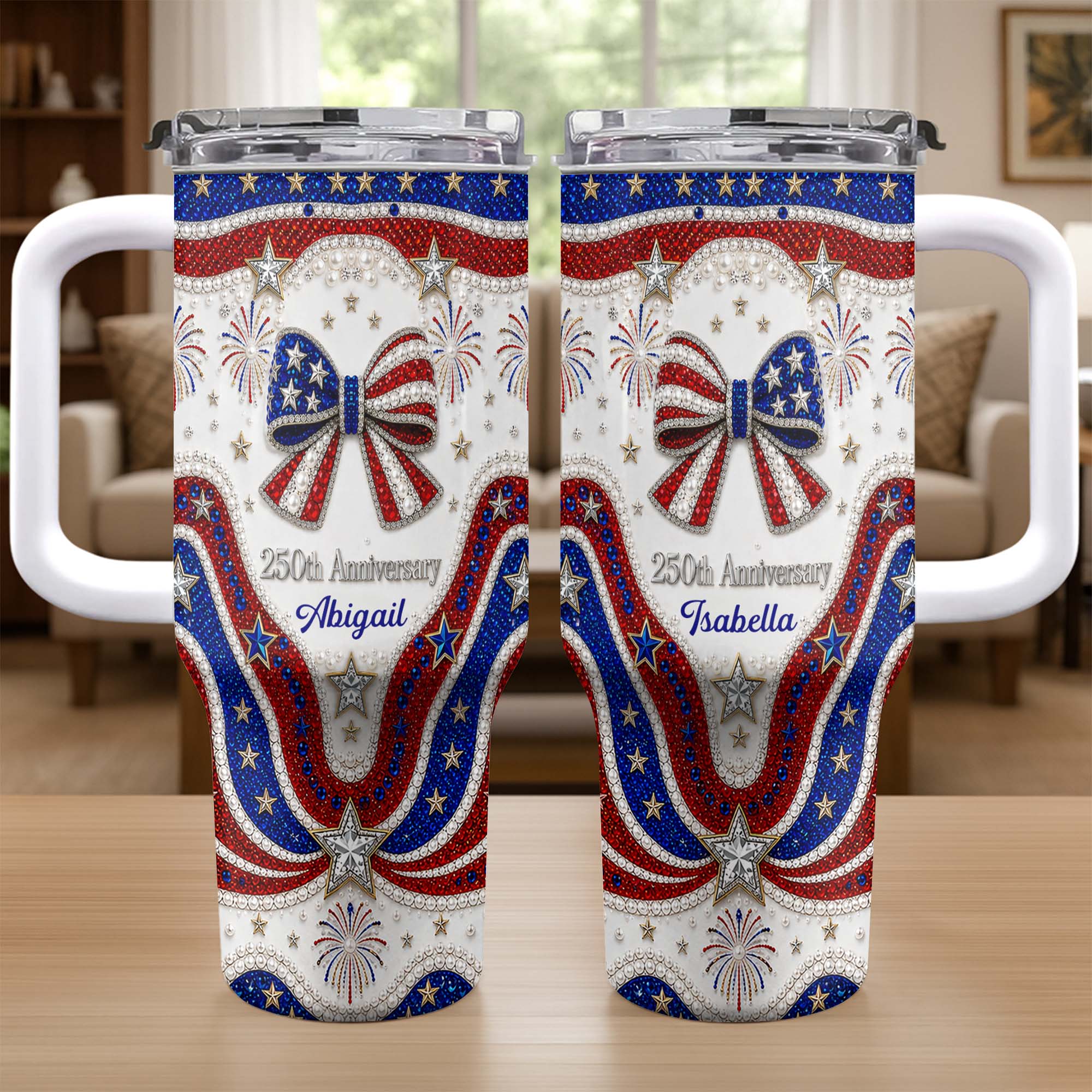 Personalized 40oz Tumbler with Straw Custom Name Gift for Independence Day