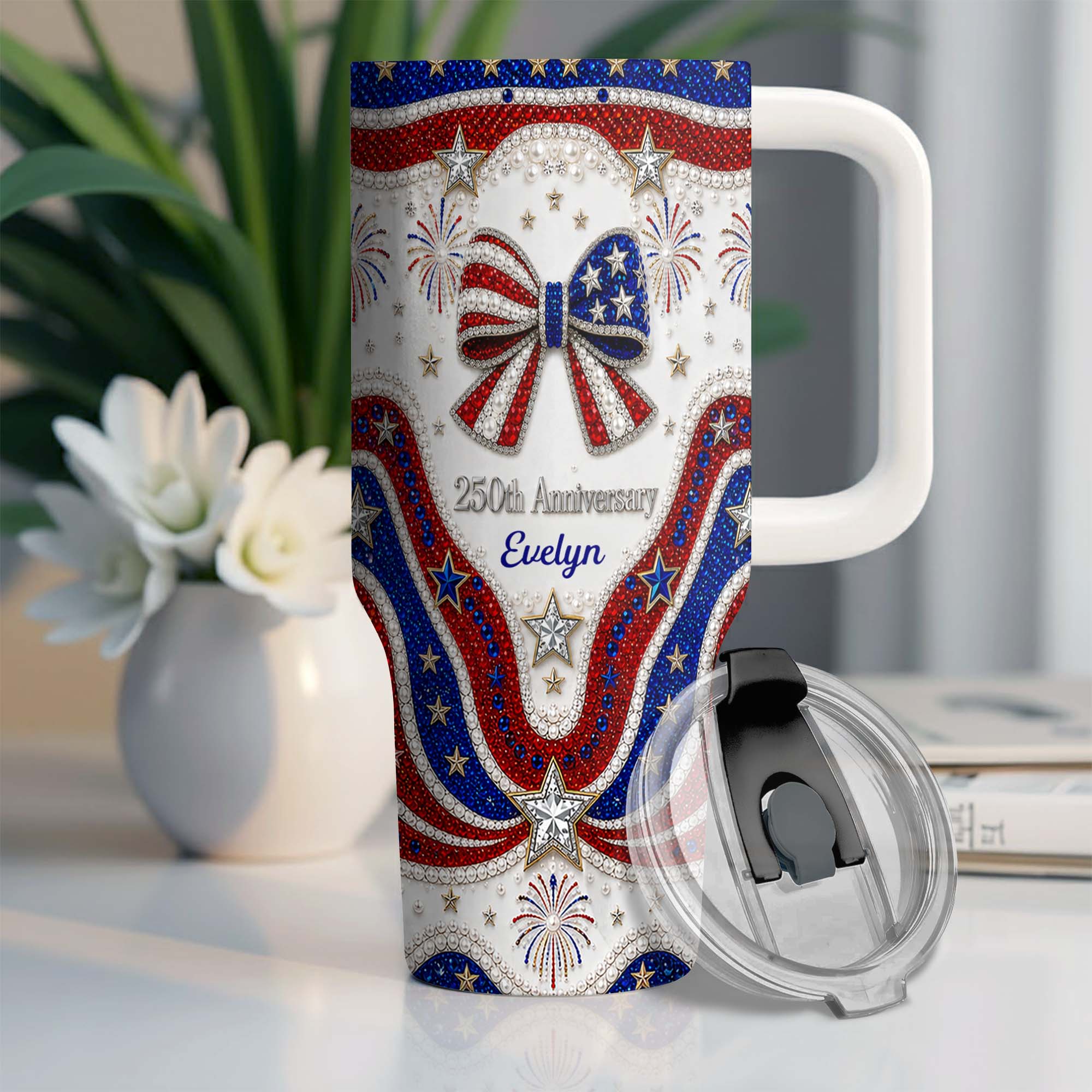 Personalized 40oz Tumbler with Straw Custom Name Gift for Independence Day