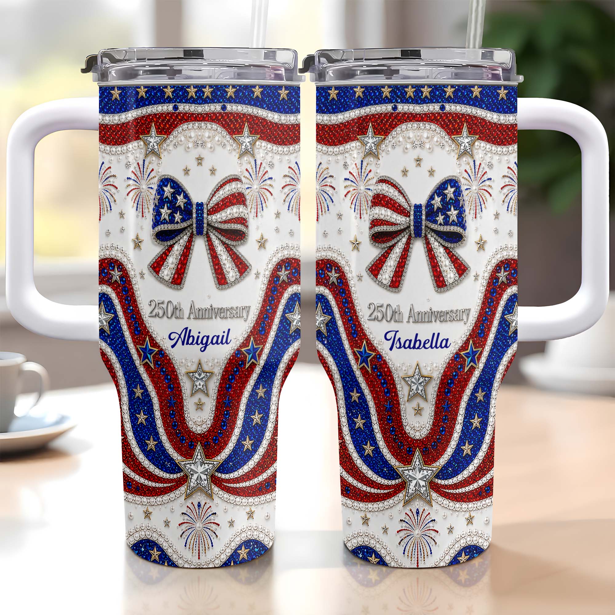 Personalized 40oz Tumbler with Straw Custom Name Gift for Independence Day