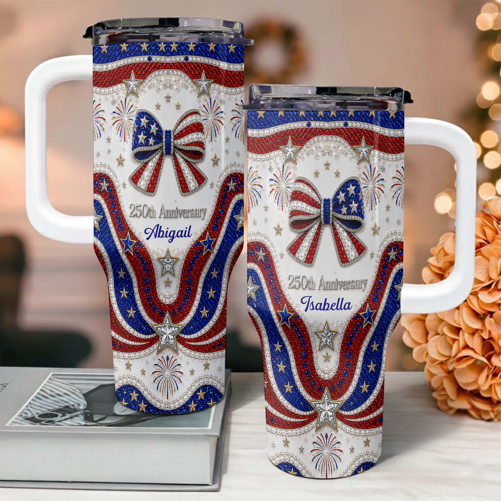Personalized 40oz Tumbler with Straw Custom Name Gift for Independence Day
