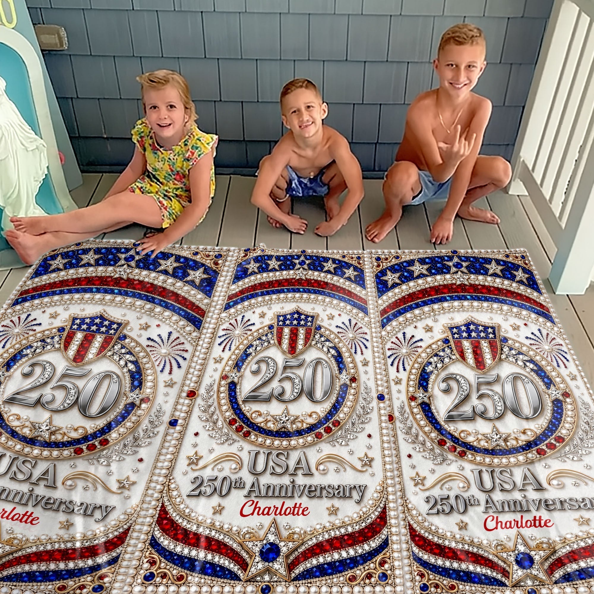 Personalized Microfiber Beach Towel USA Flag Gift Custom Name
