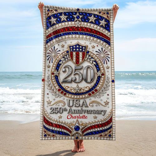Personalized Microfiber Beach Towel USA Flag Gift Custom Name
