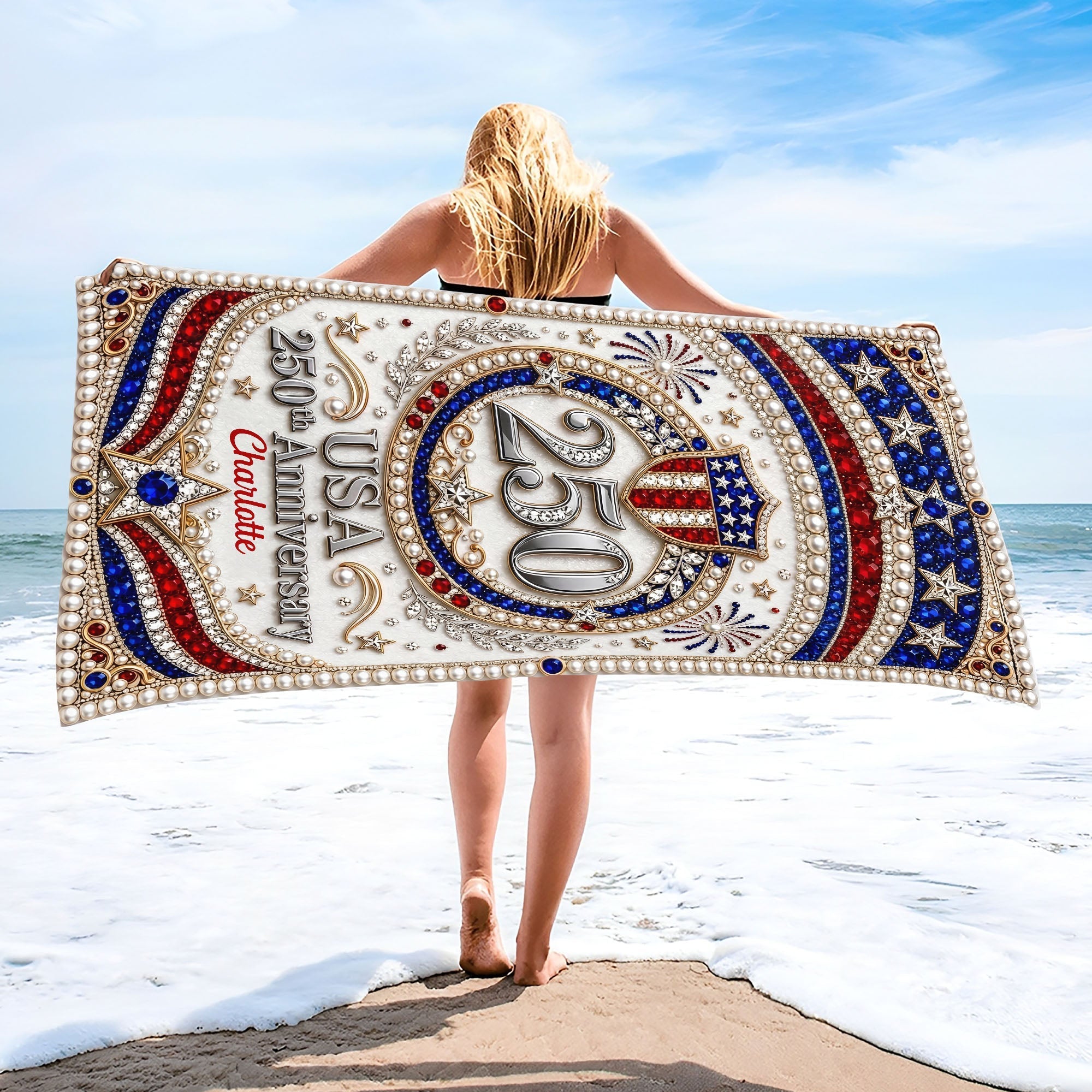 Personalized Microfiber Beach Towel USA Flag Gift Custom Name