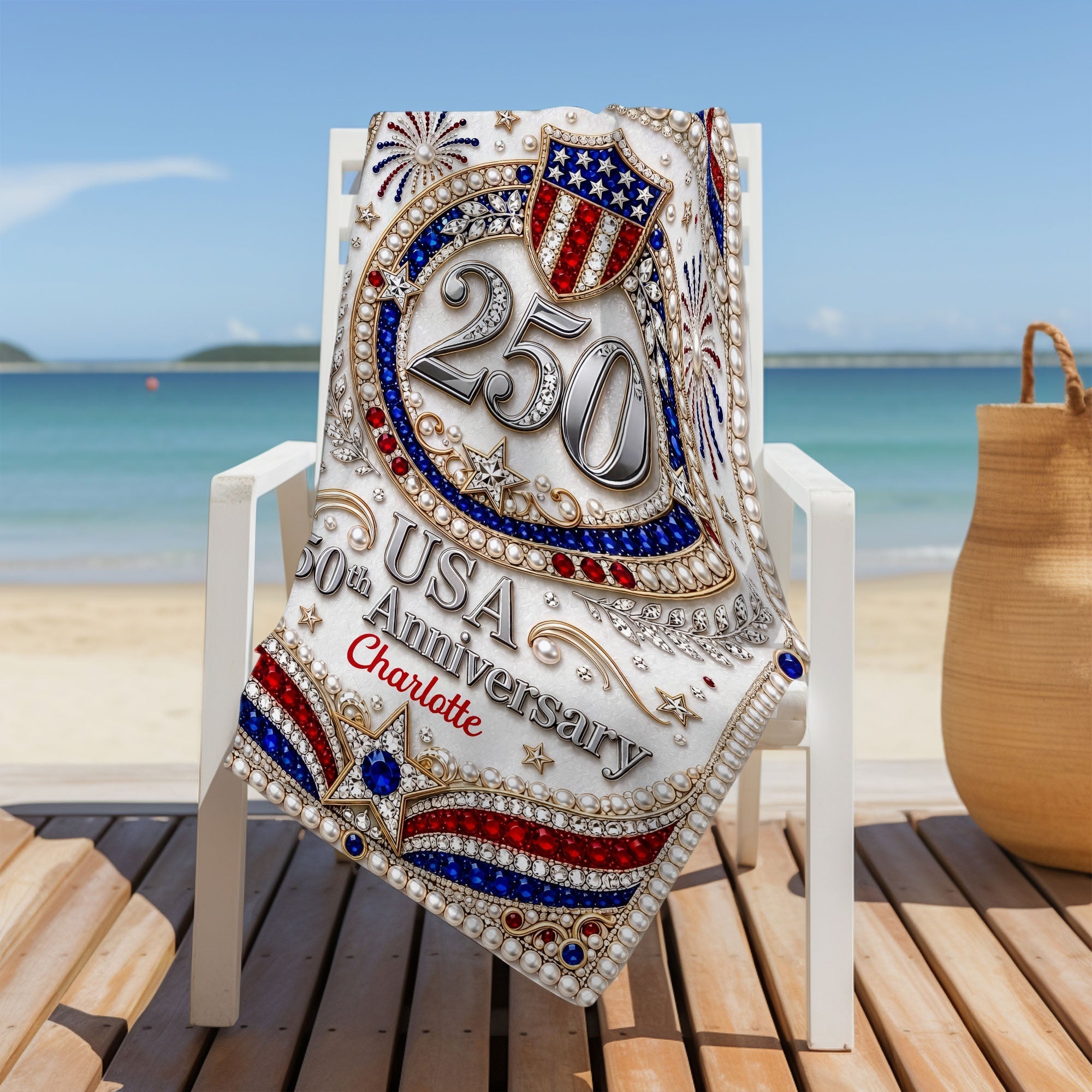 Personalized Microfiber Beach Towel USA Flag Gift Custom Name