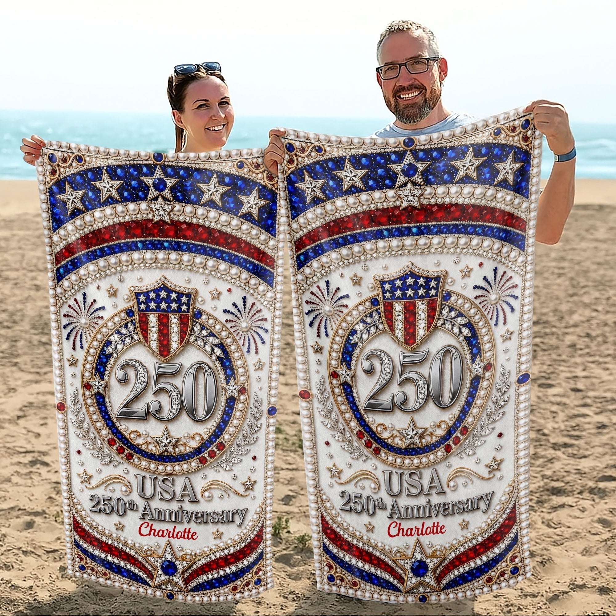 Personalized Microfiber Beach Towel USA Flag Gift Custom Name