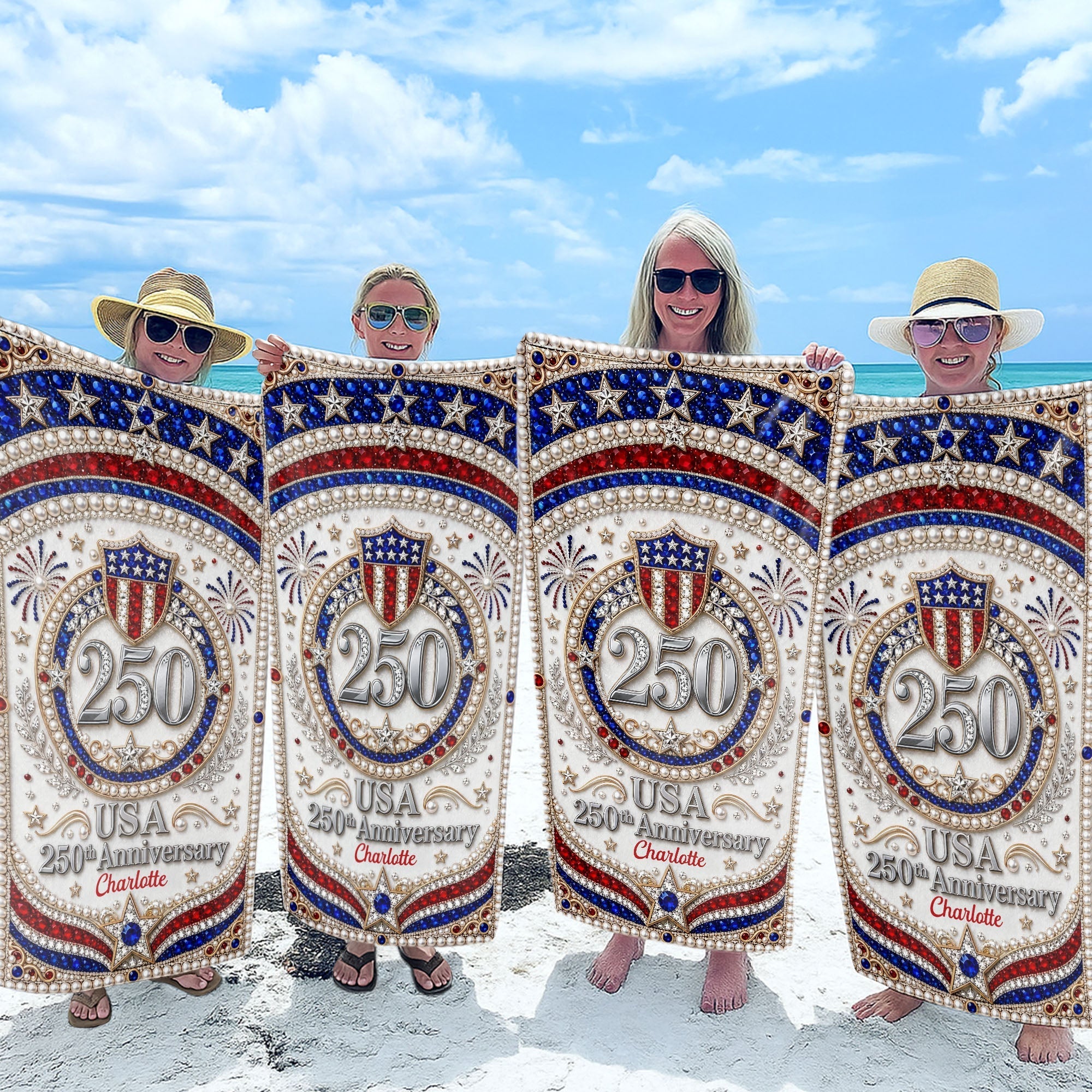 Personalized Microfiber Beach Towel USA Flag Gift Custom Name
