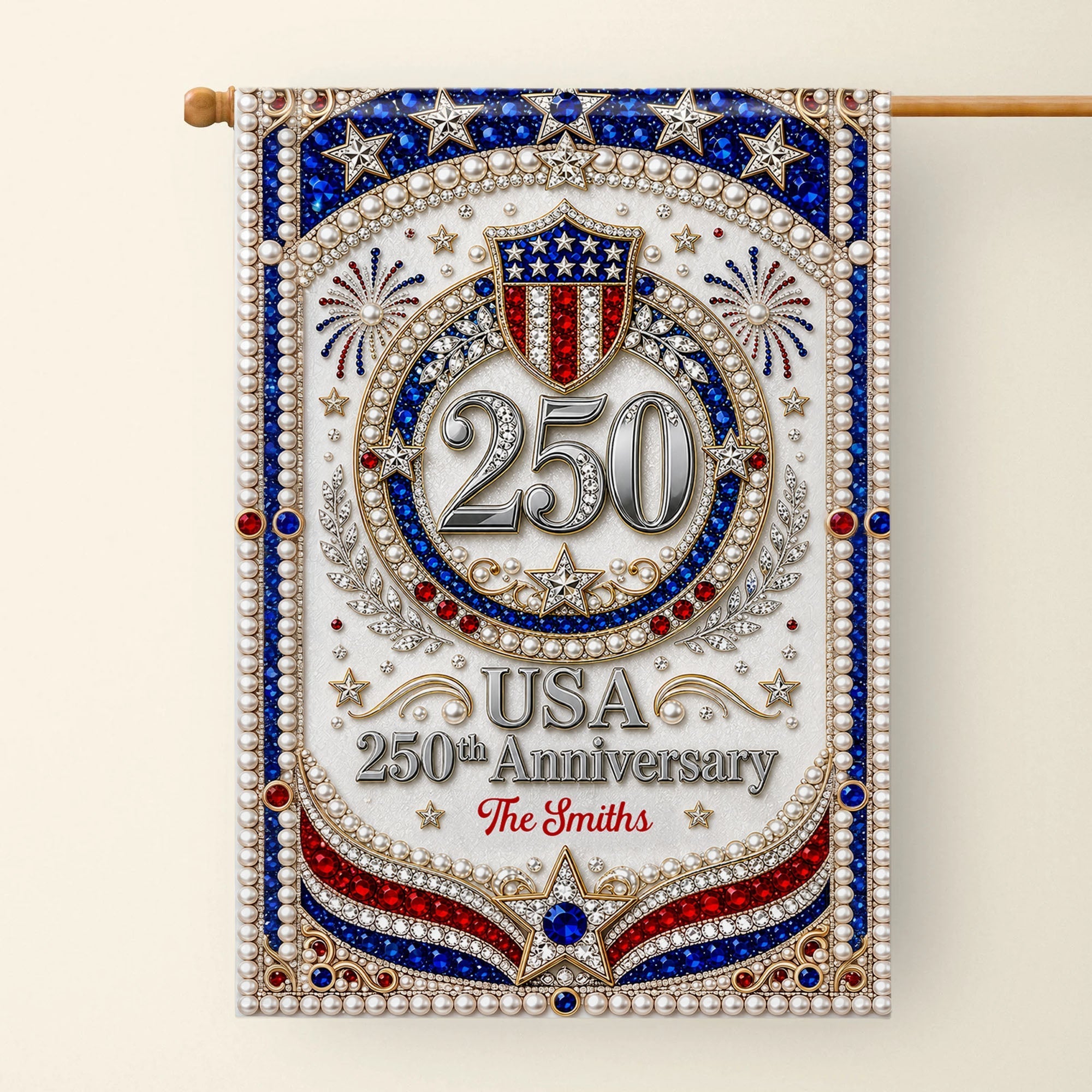 Personalized 3D Rhinestone Stars Flag Custom Name for Family