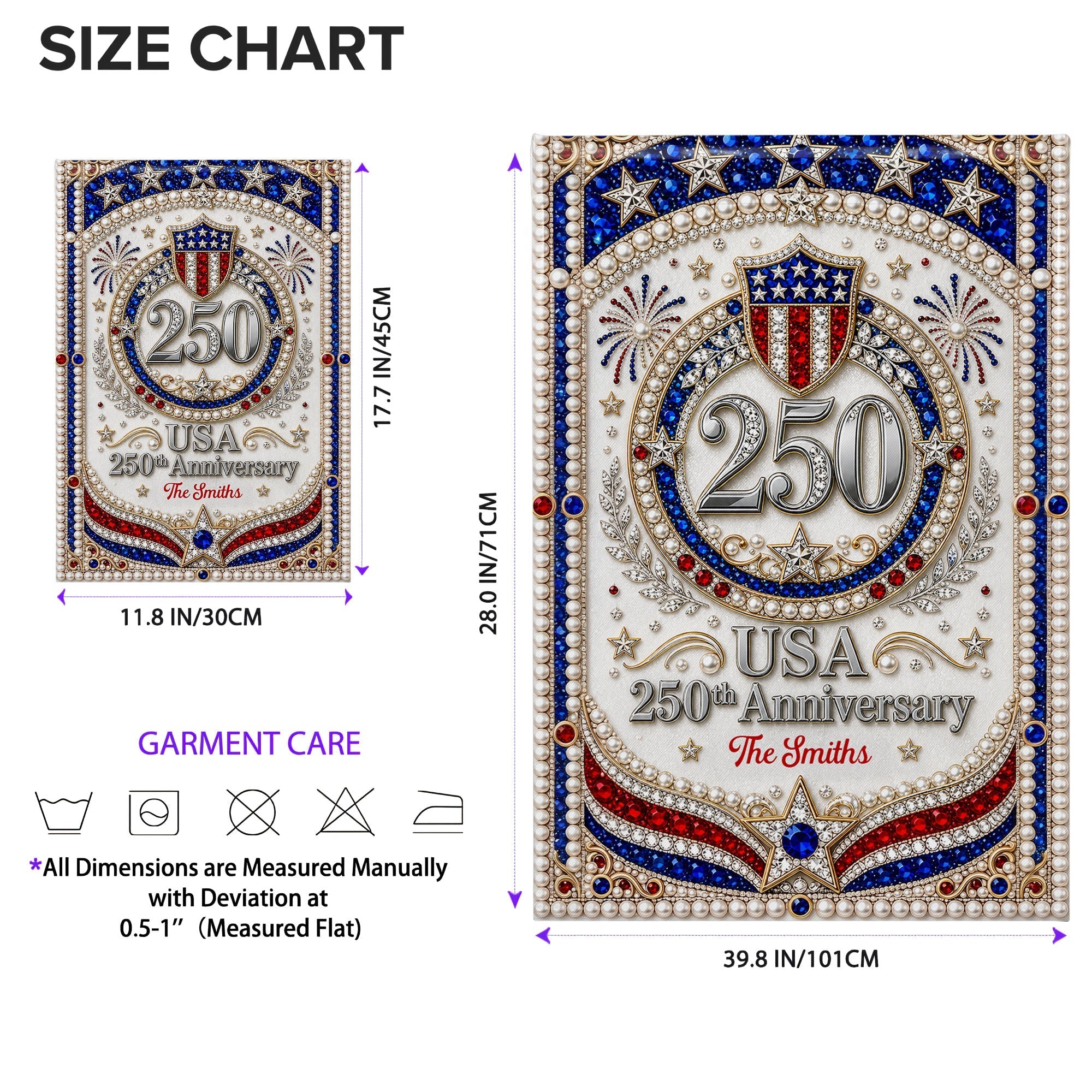 Personalized 3D Rhinestone Stars Flag Custom Name for Family