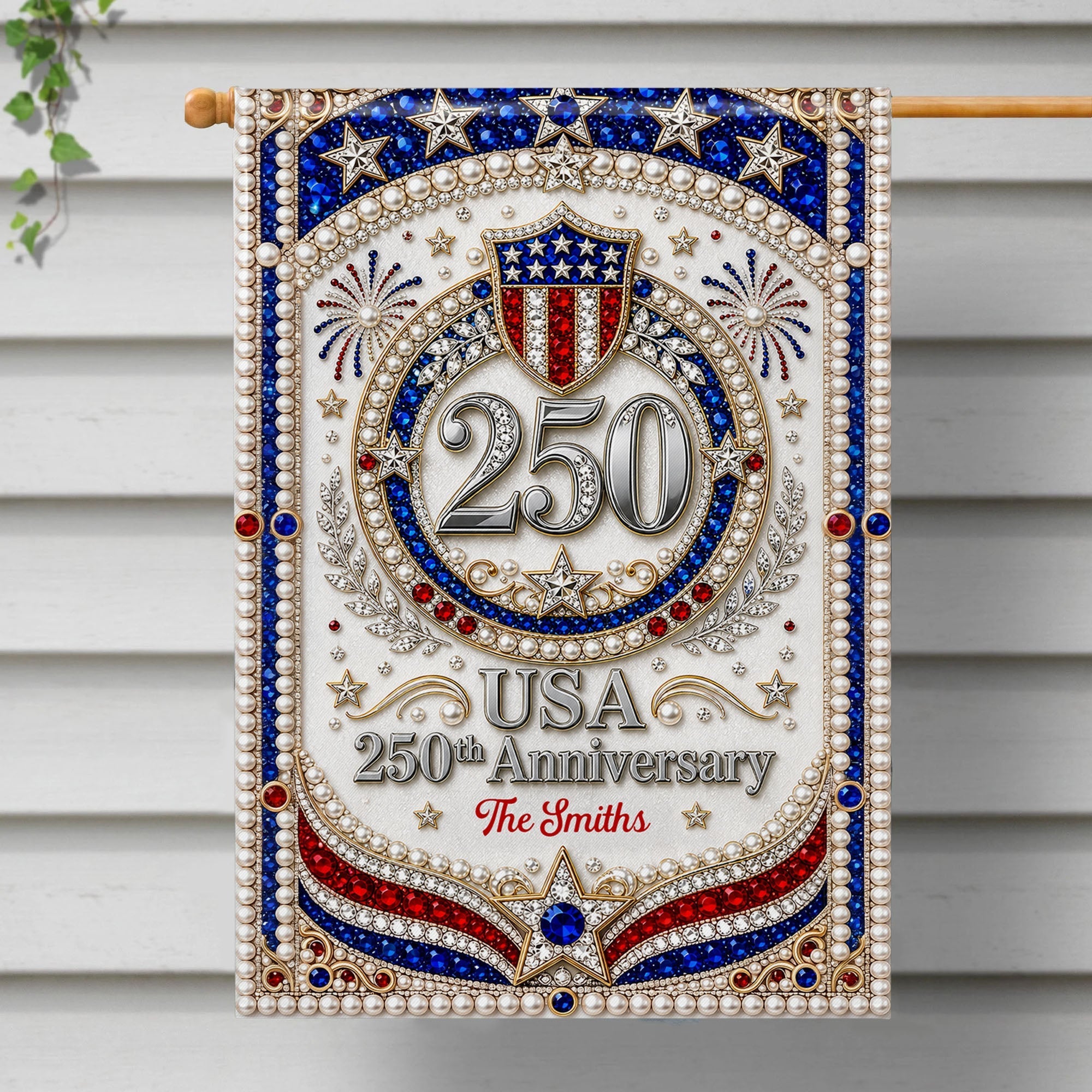 Personalized 3D Rhinestone Stars Flag Custom Name for Family