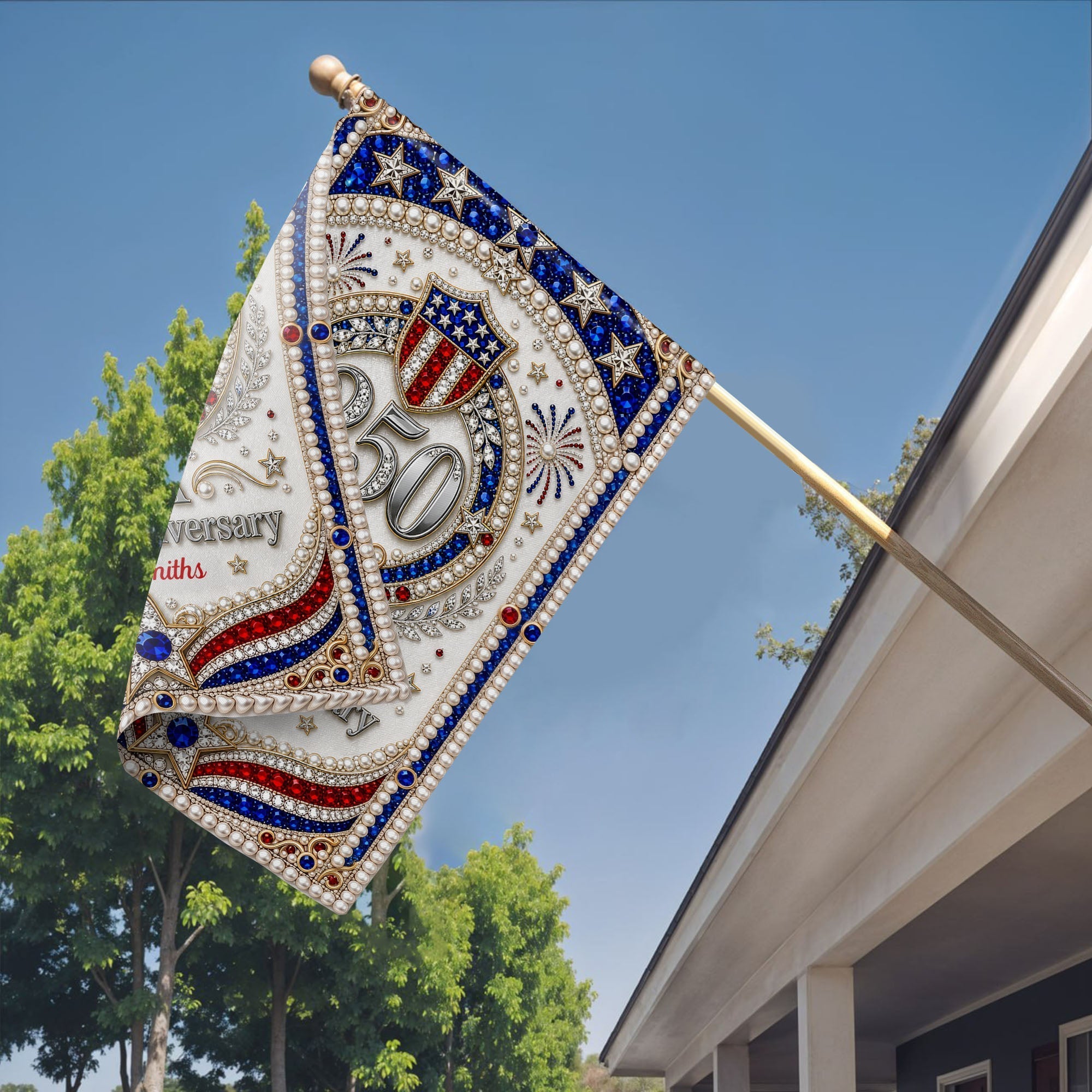 Personalized 3D Rhinestone Stars Flag Custom Name for Family