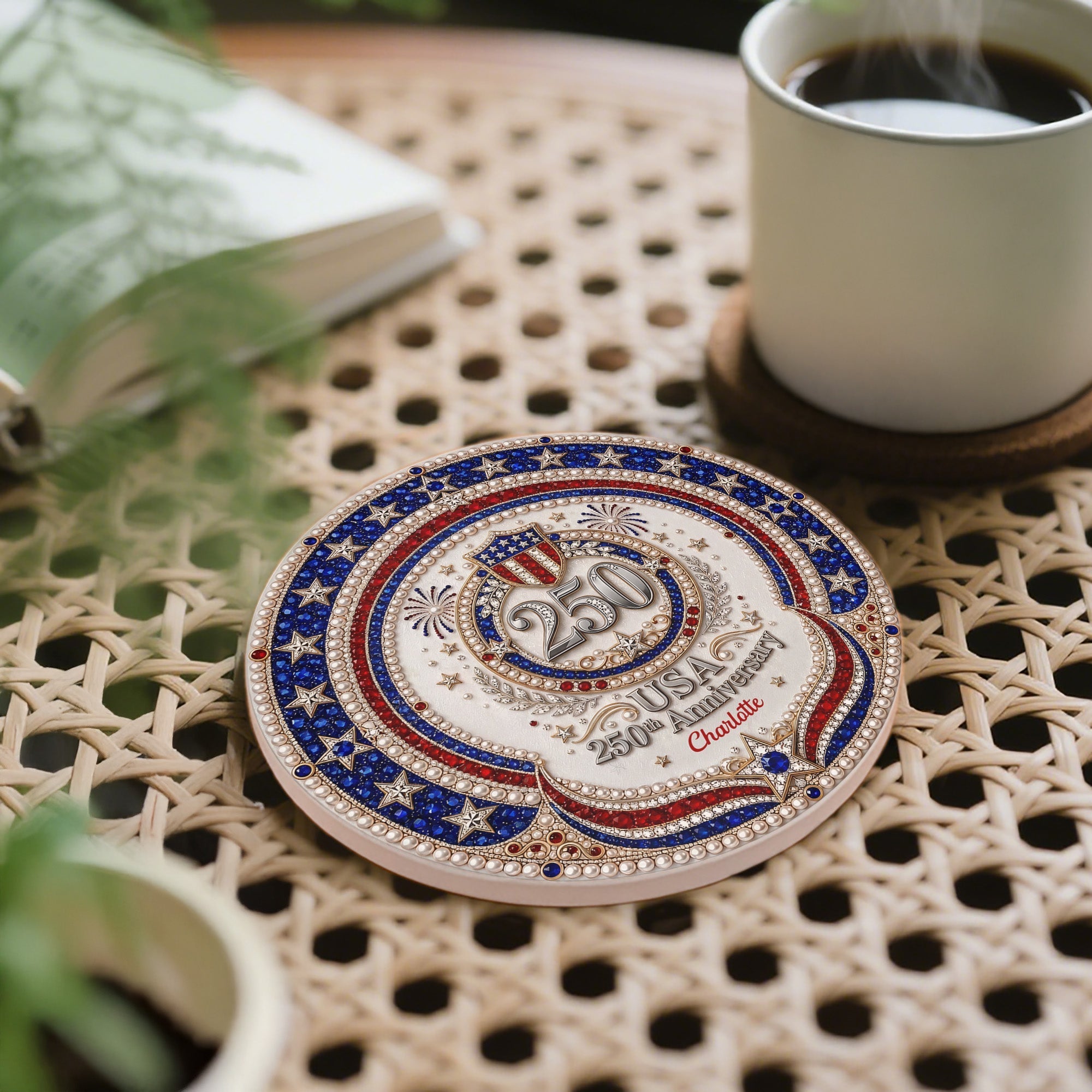 Personalized 250th Anniversary Ceramic Coaster Custom Name Gift