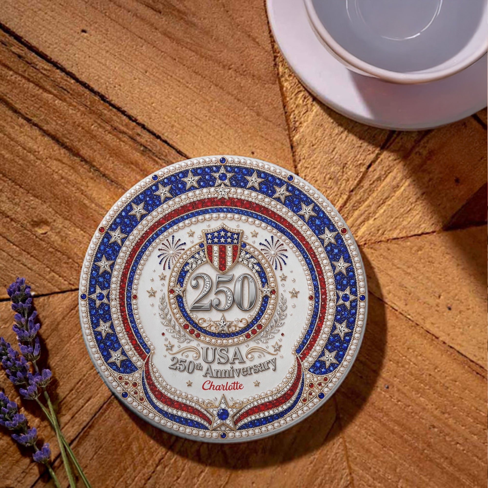 Personalized 250th Anniversary Ceramic Coaster Custom Name Gift