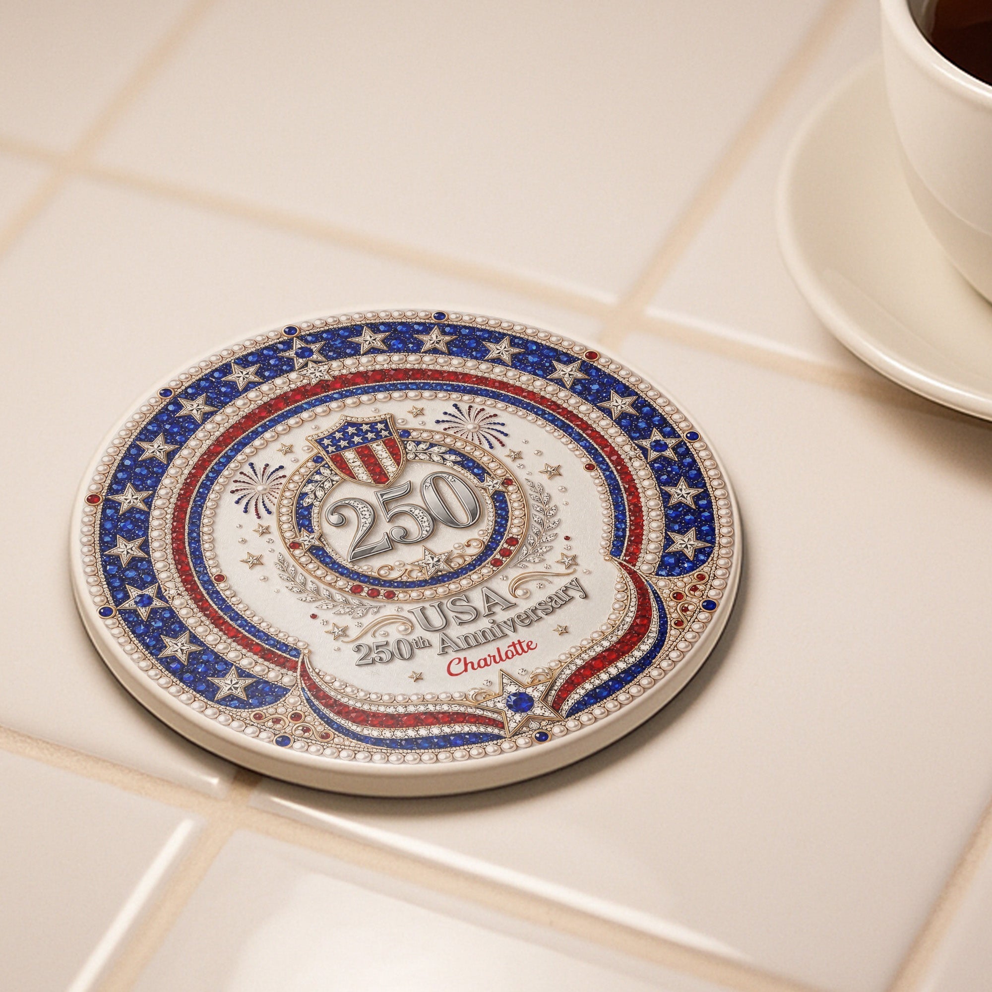 Personalized 250th Anniversary Ceramic Coaster Custom Name Gift