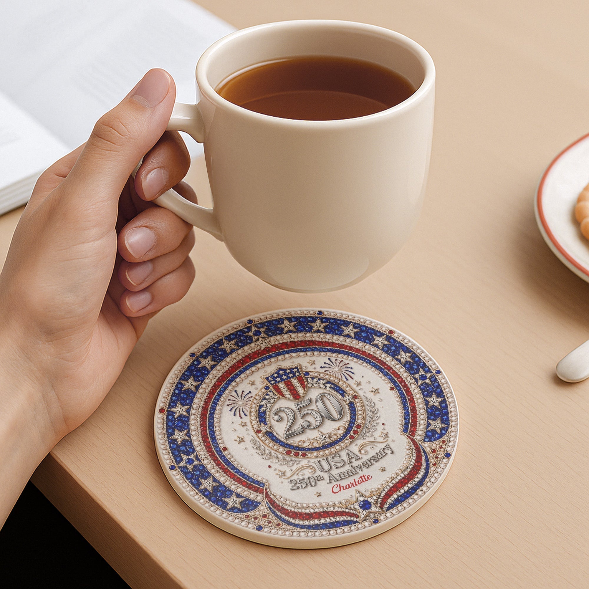 Personalized 250th Anniversary Ceramic Coaster Custom Name Gift