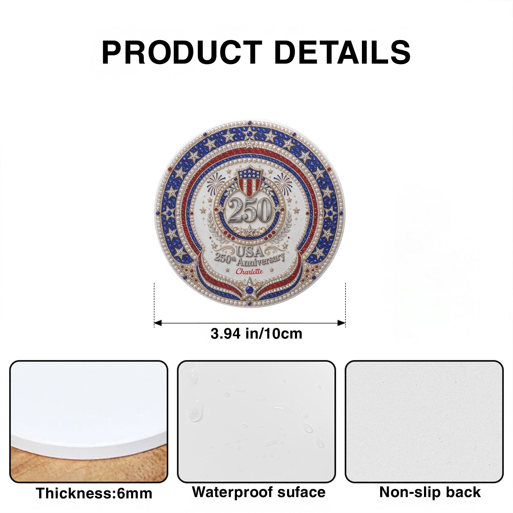 Personalized 250th Anniversary Ceramic Coaster Custom Name Gift
