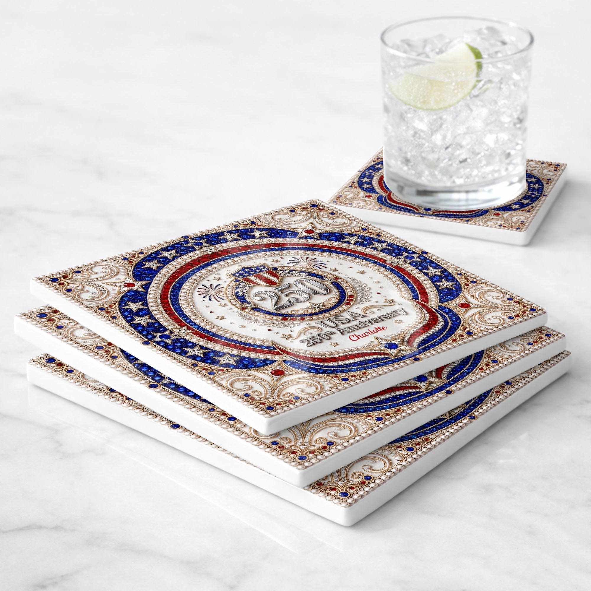 Personalized Ceramic Coaster USA 250th Anniversary Gift