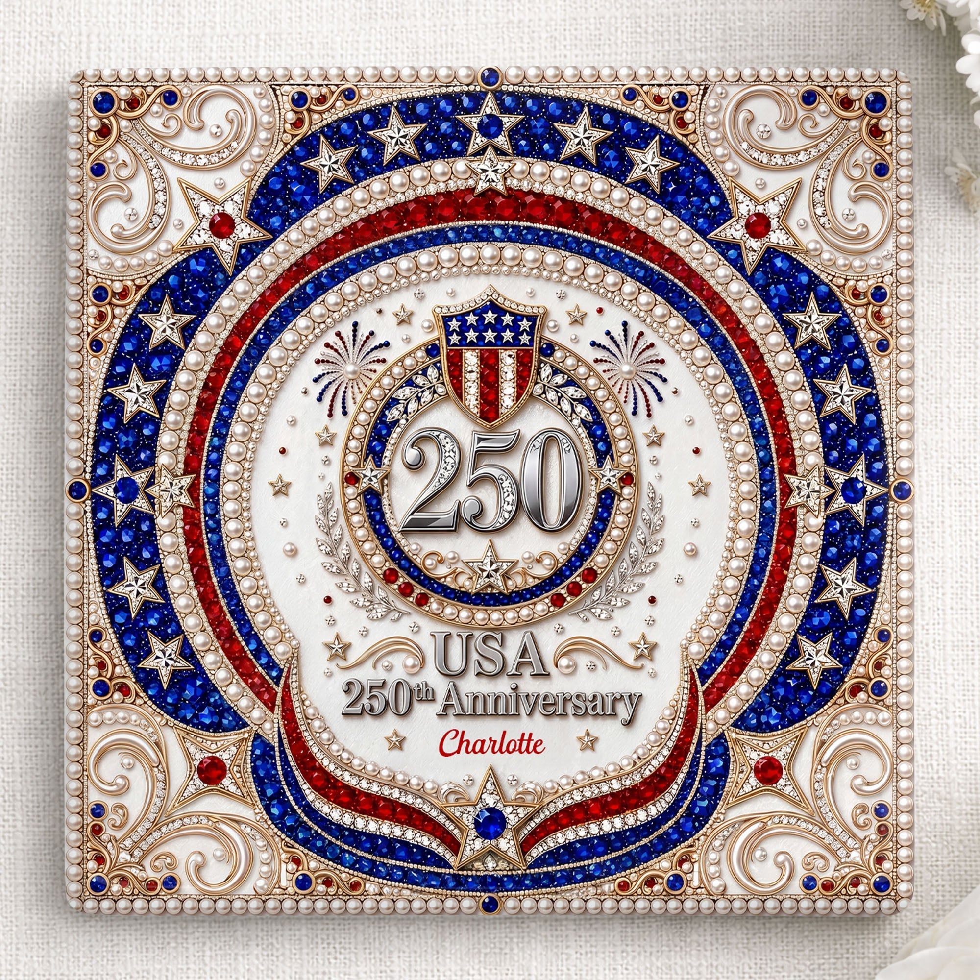 Personalized Ceramic Coaster USA 250th Anniversary Gift