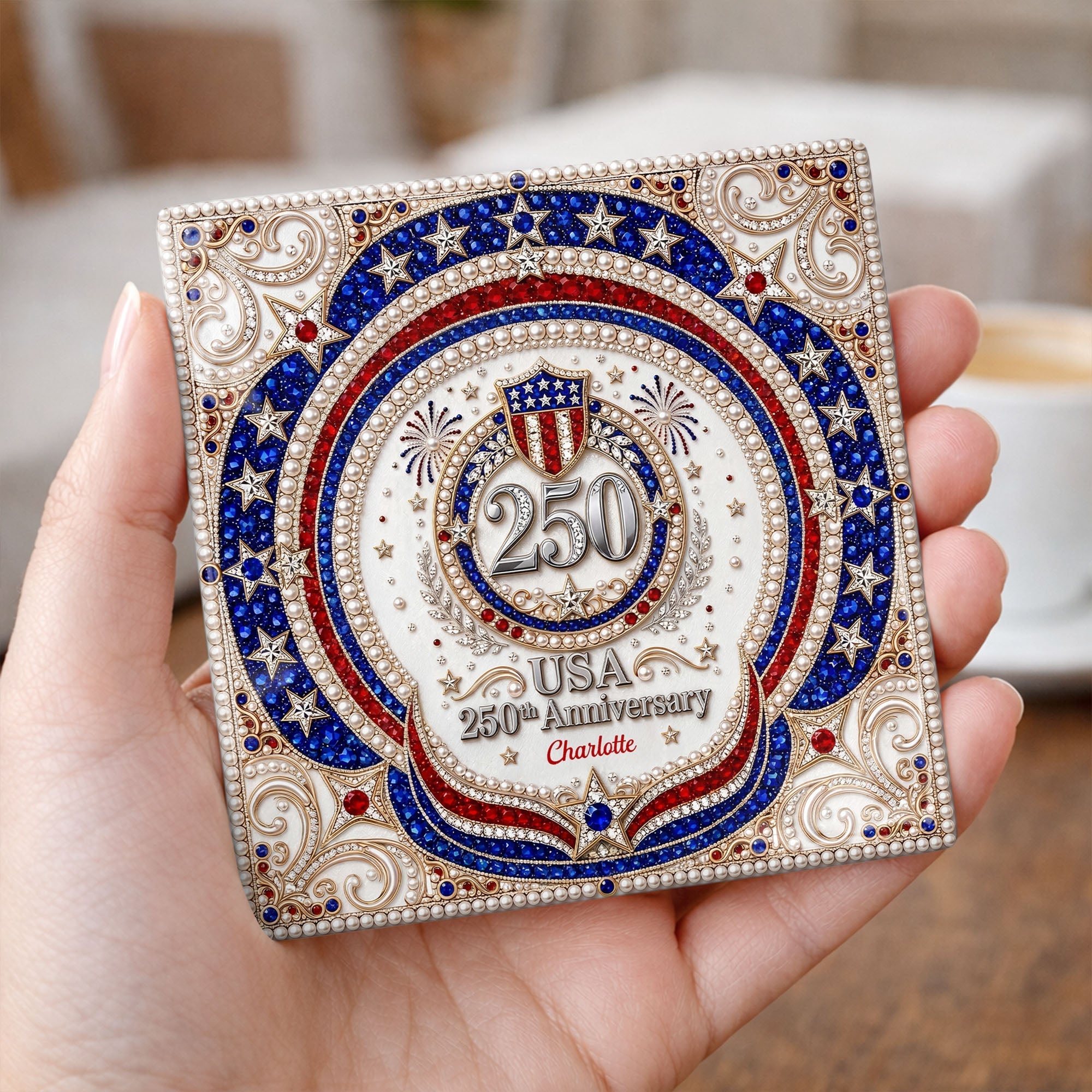 Personalized Ceramic Coaster USA 250th Anniversary Gift