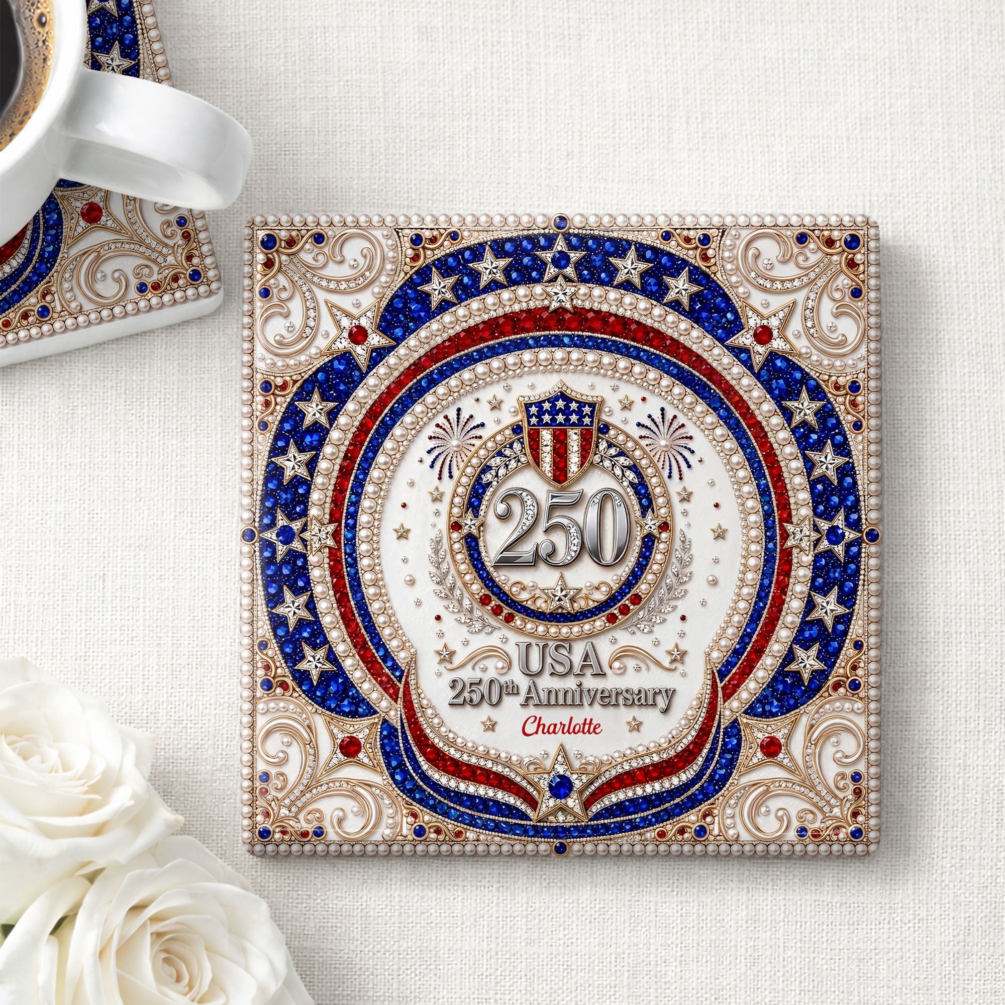 Personalized Ceramic Coaster USA 250th Anniversary Gift