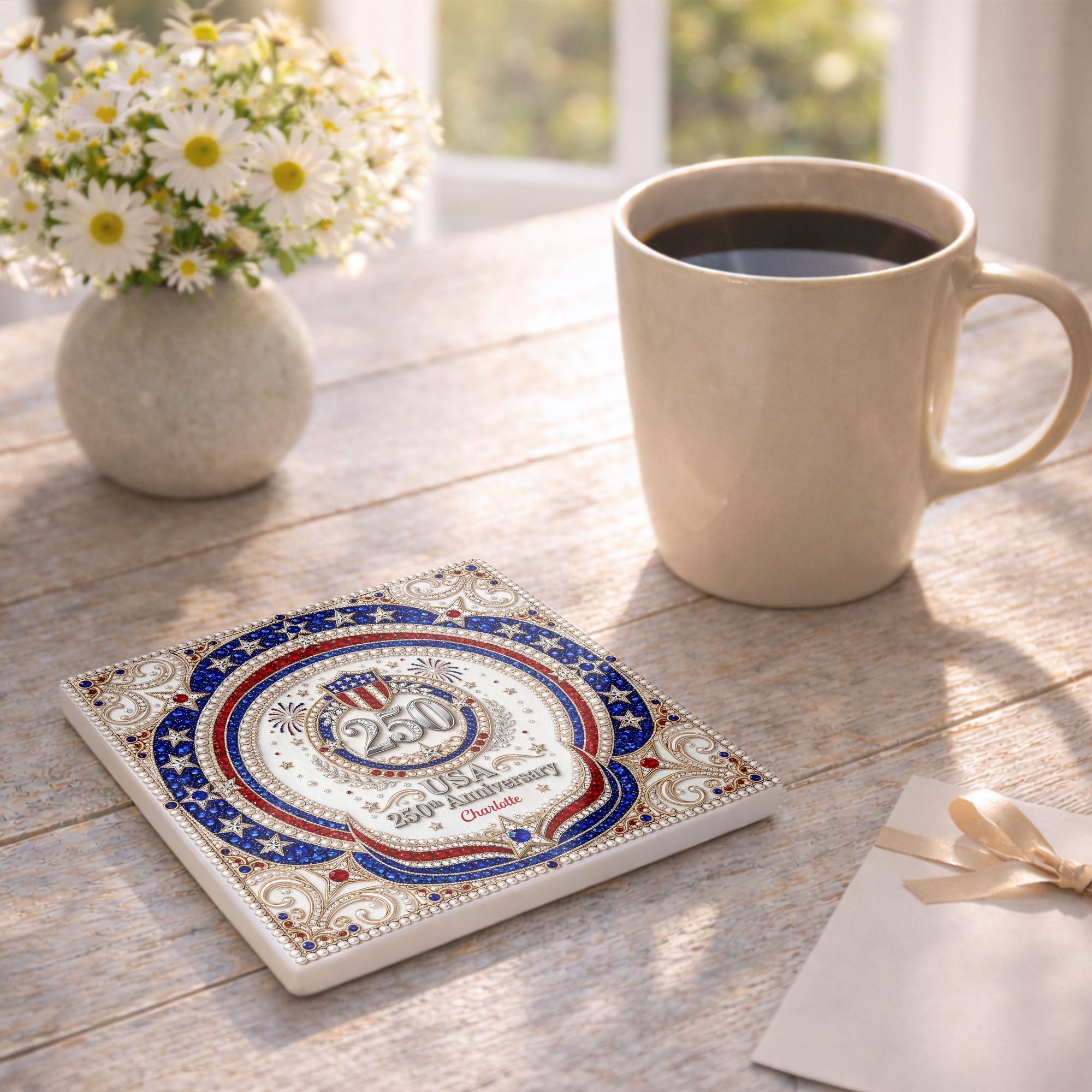 Personalized Ceramic Coaster USA 250th Anniversary Gift