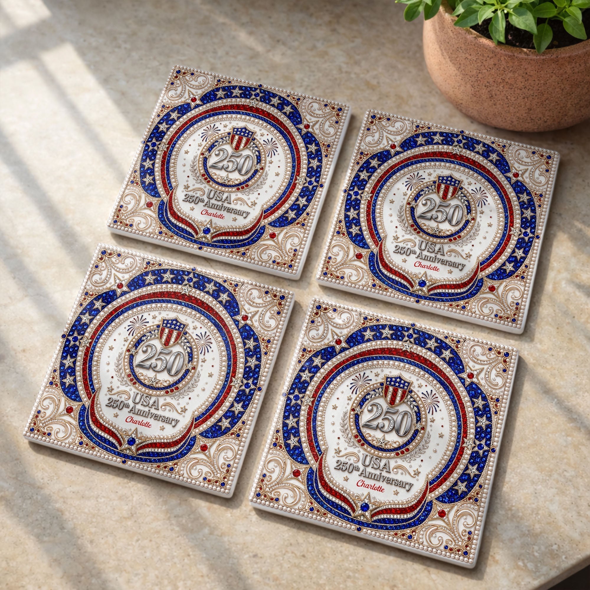 Personalized Ceramic Coaster USA 250th Anniversary Gift