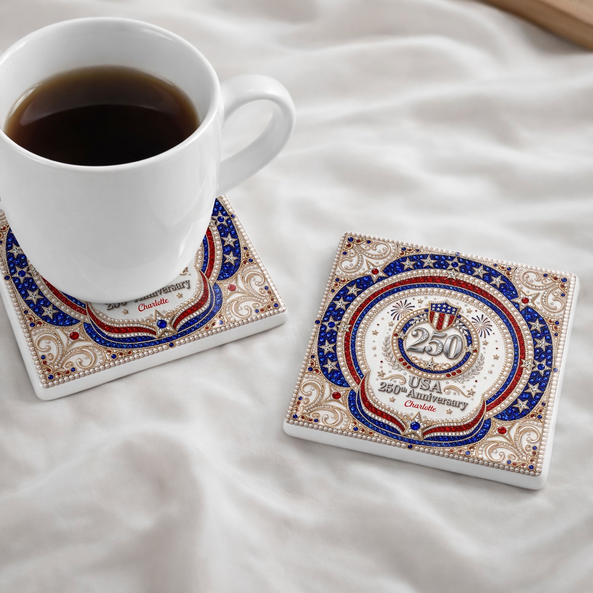 Personalized Ceramic Coaster USA 250th Anniversary Gift