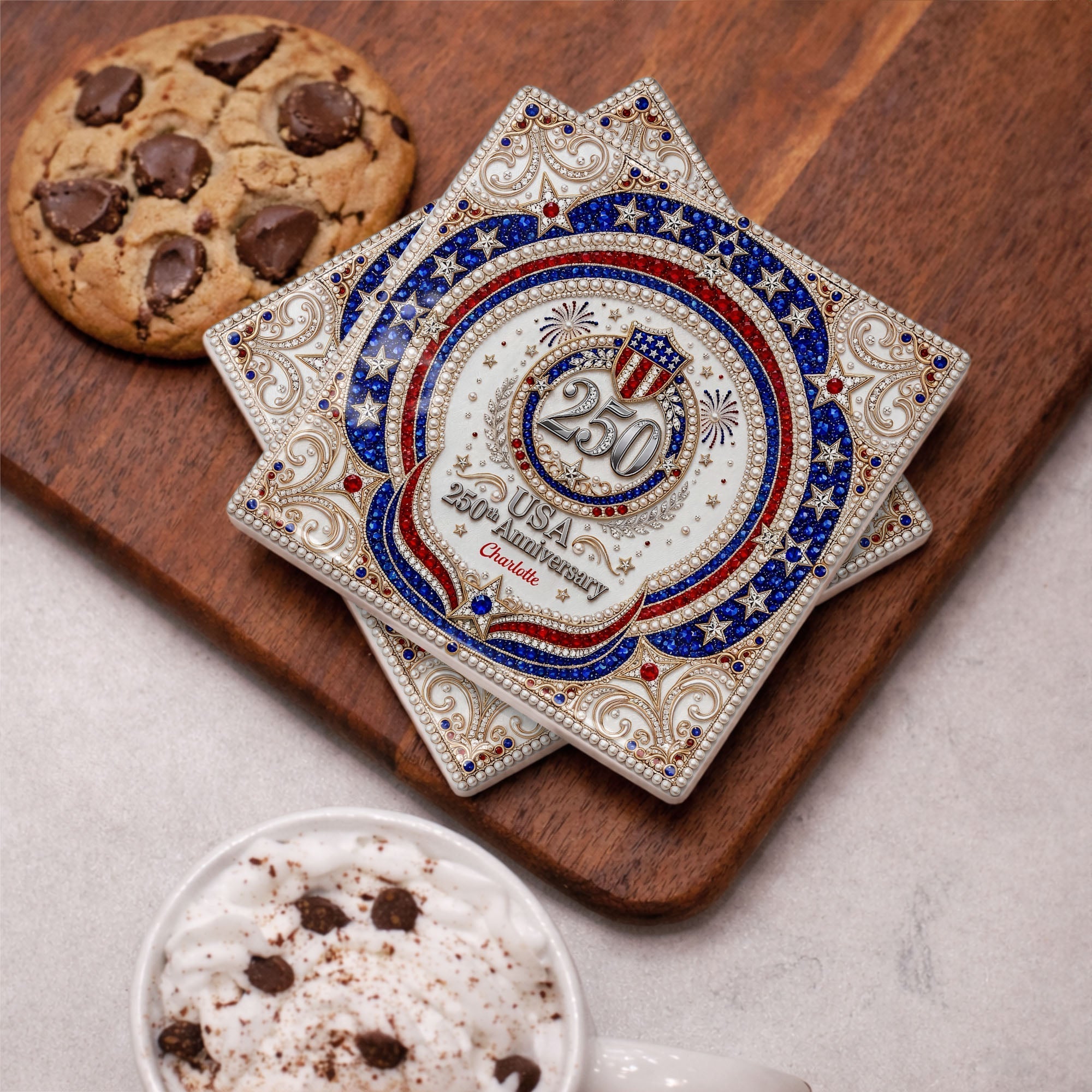 Personalized Ceramic Coaster USA 250th Anniversary Gift