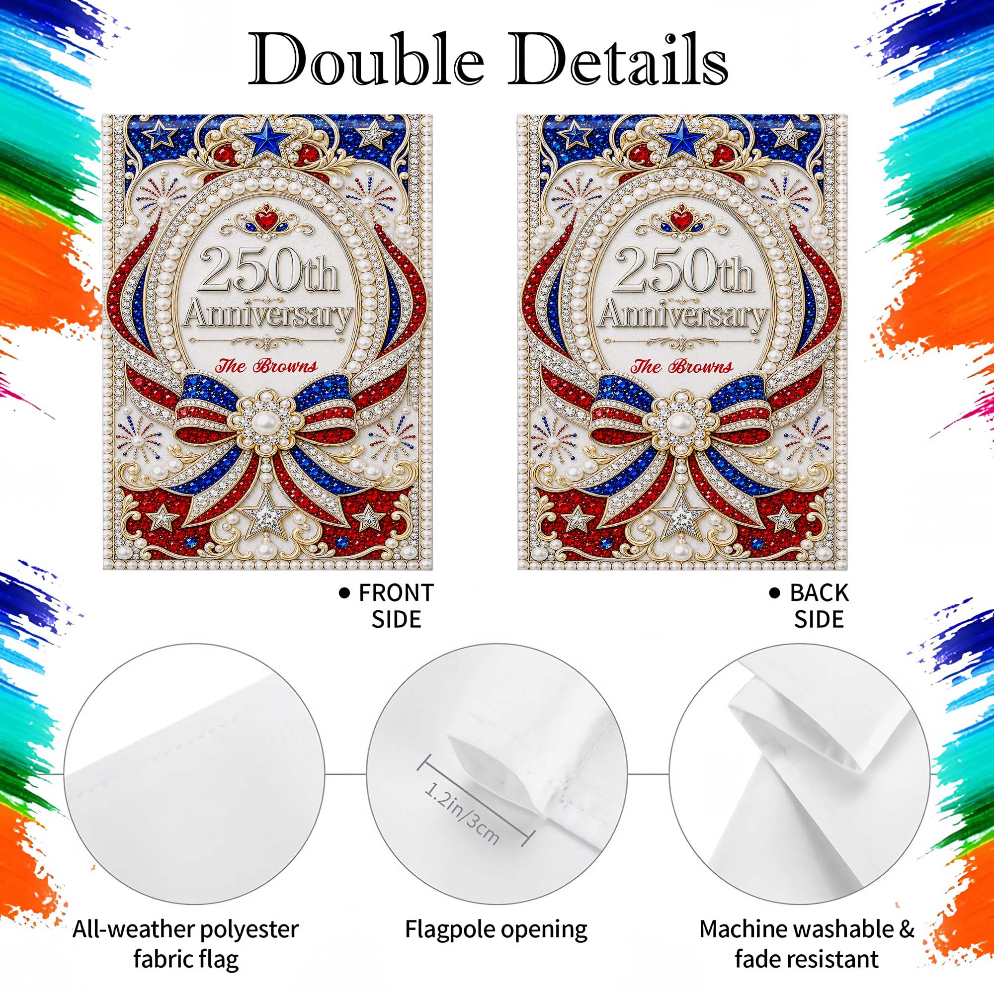 Personalized Double-Sided Garden Flag 250th Anniversary Patriotic Design