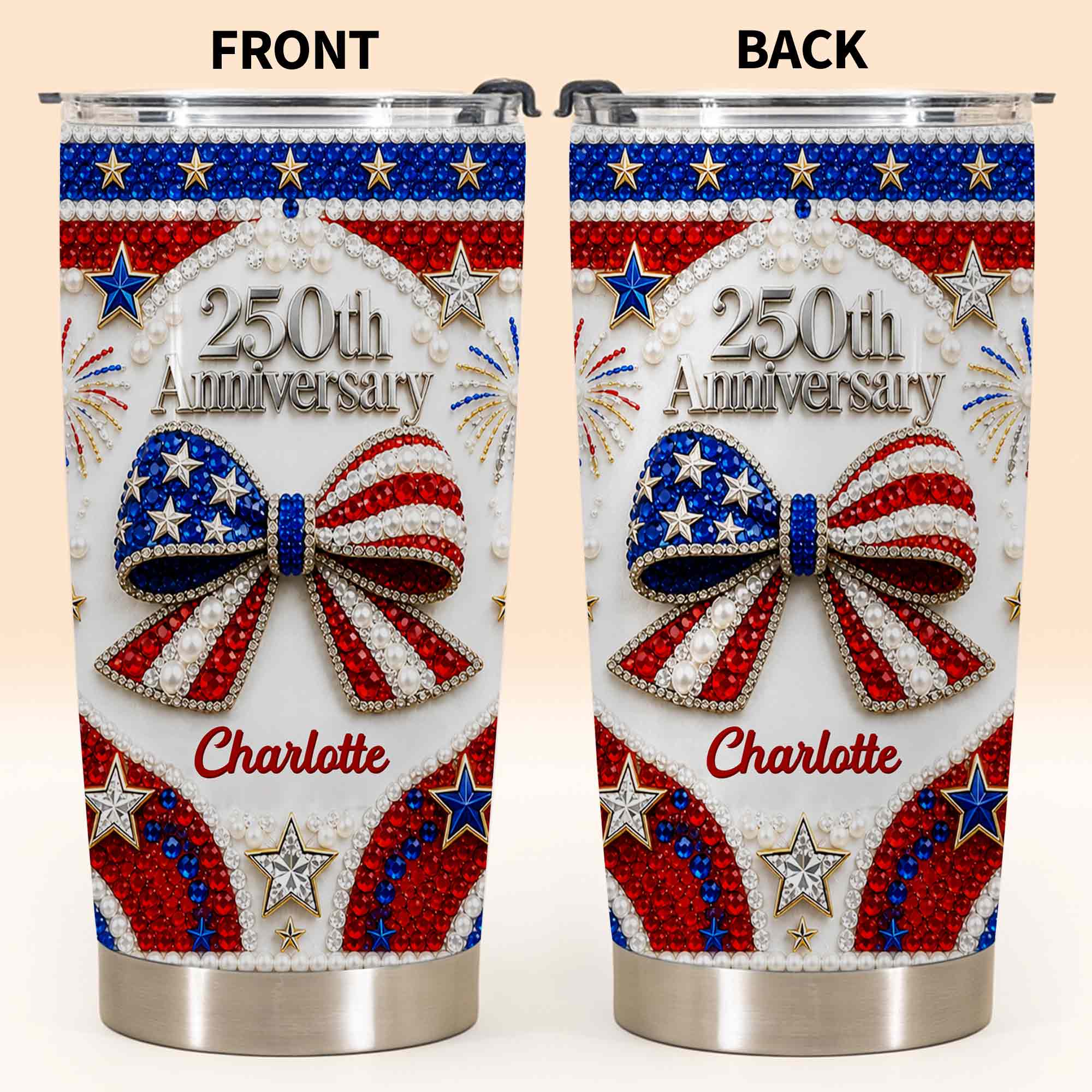 Personalized Stainless Steel Tumbler Custom Name Patriotic 4th of July Gift - 20oz 30oz