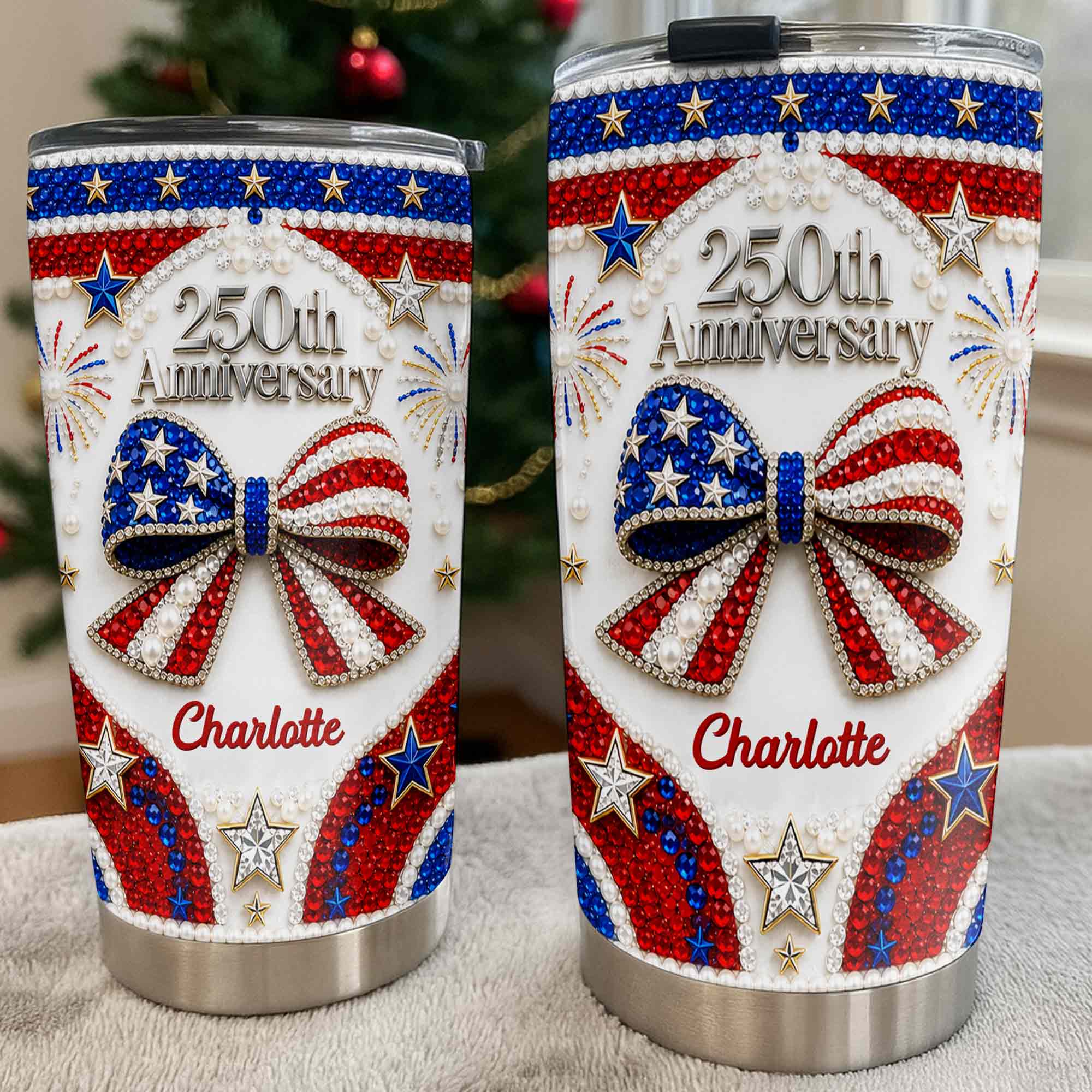 Personalized Stainless Steel Tumbler Custom Name Patriotic 4th of July Gift - 20oz 30oz