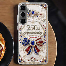 Load image into Gallery viewer, Personalized Clear Phone Case USA Flag 3D Rhinestone Gift for Mom
