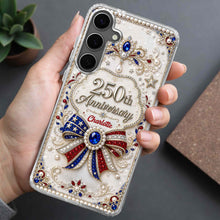 Load image into Gallery viewer, Personalized Clear Phone Case USA Flag 3D Rhinestone Gift for Mom

